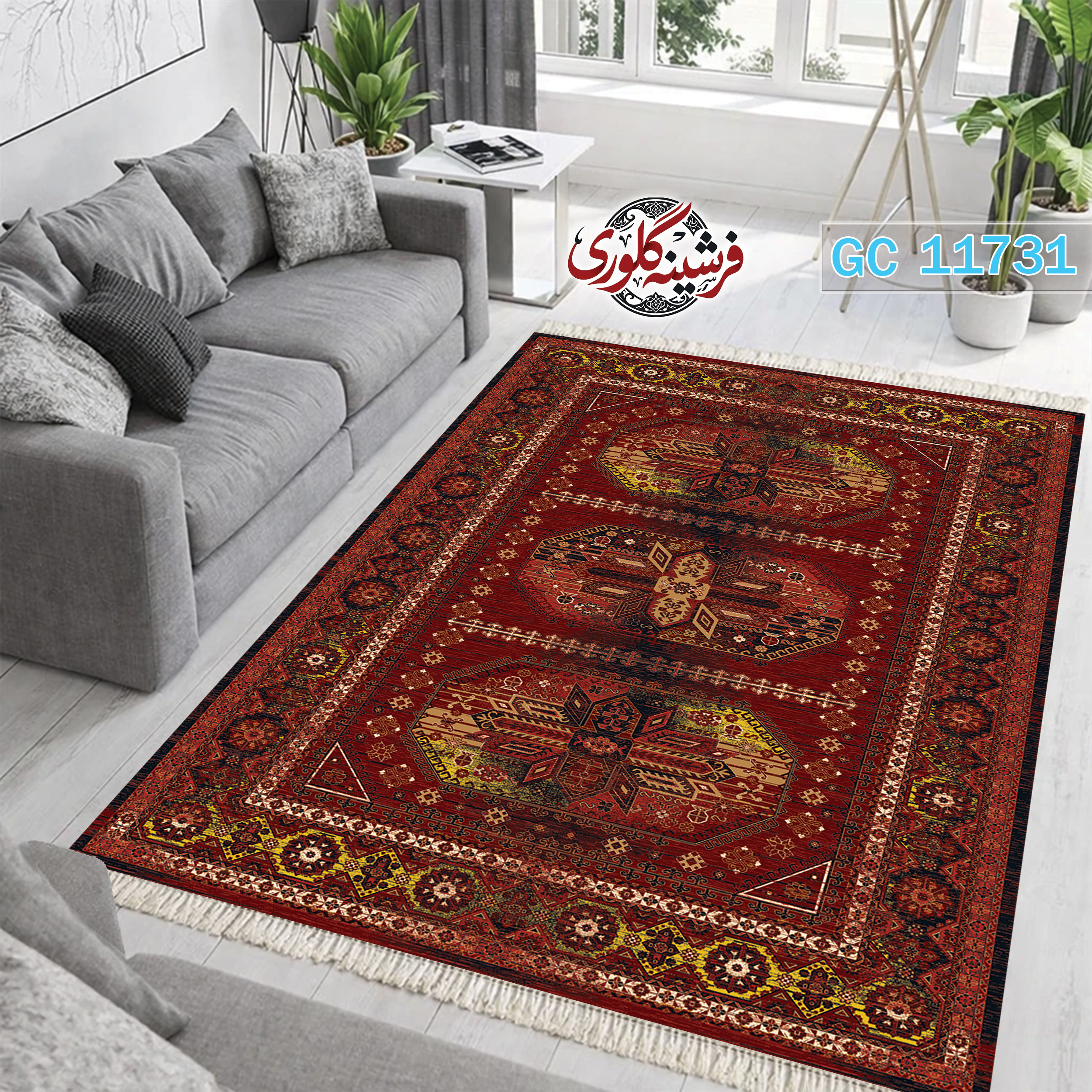 فرشینه طرح فرش مخمل هازان ترک قابل شست و شو و ضد پرزدهی کد GC-11731