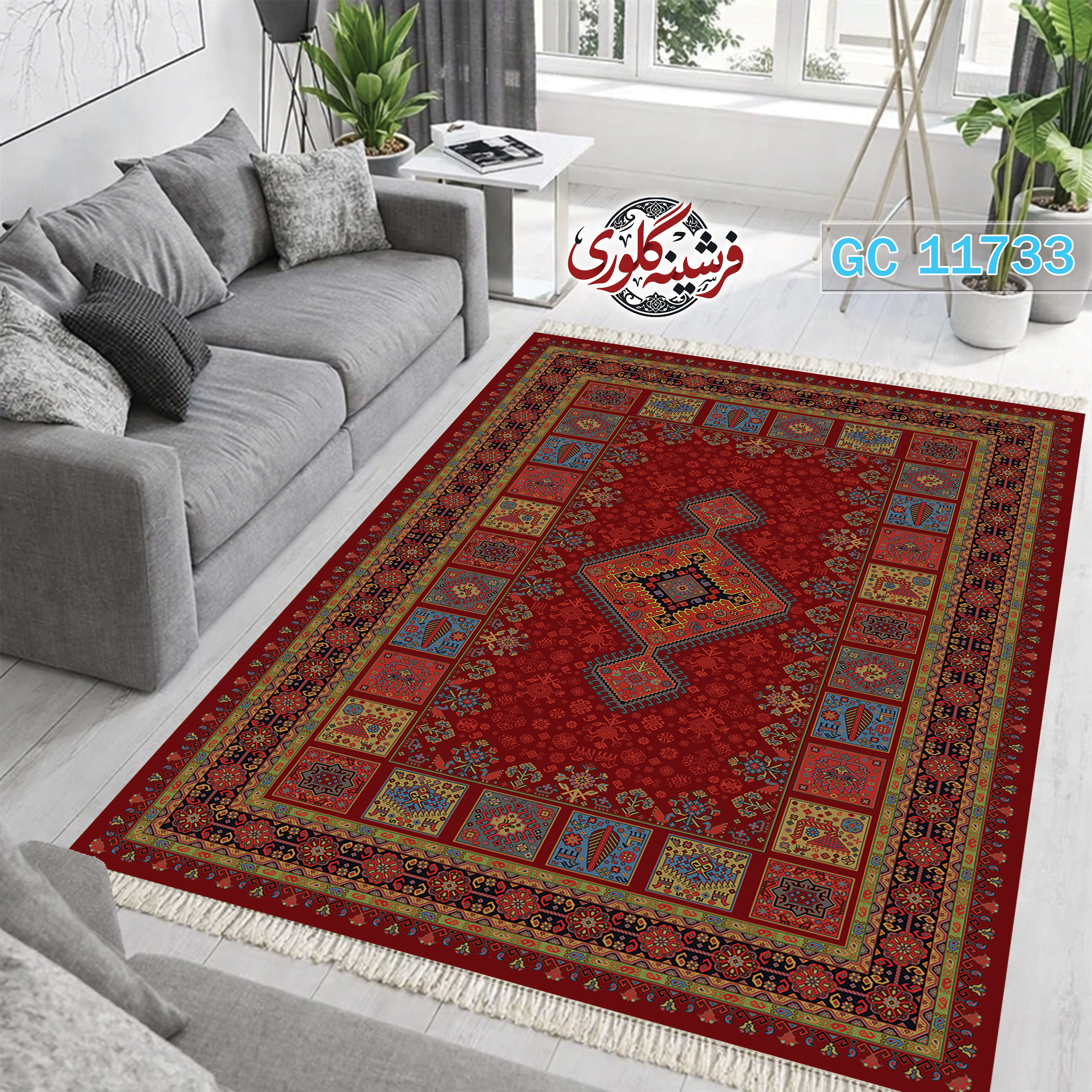 فرشینه طرح فرش مخمل هازان ترک قابل شست و شو و ضد پرزدهی کد GC-11733