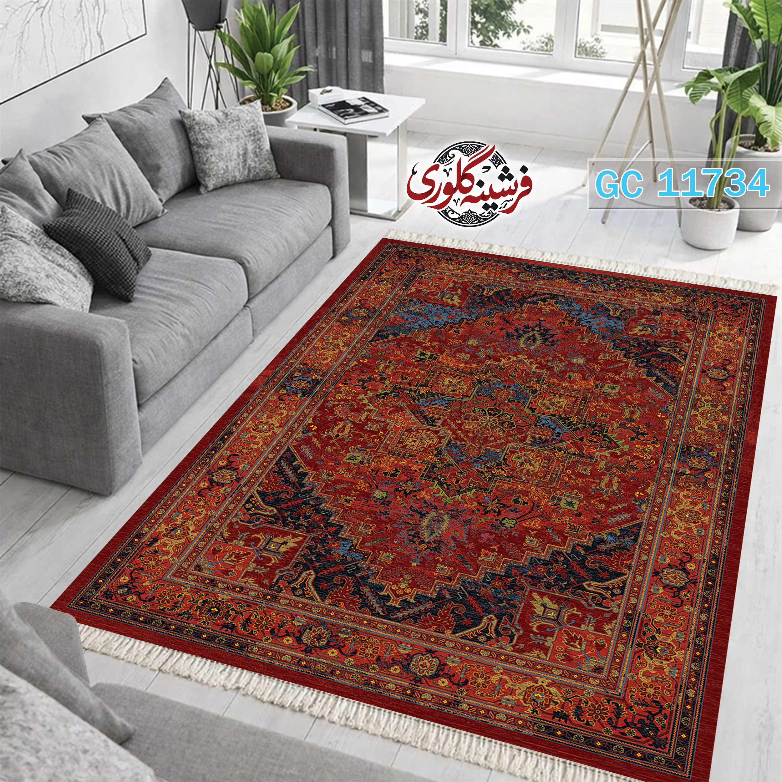 فرشینه طرح فرش مخمل هازان ترک قابل شست و شو و ضد پرزدهی کد GC-11734