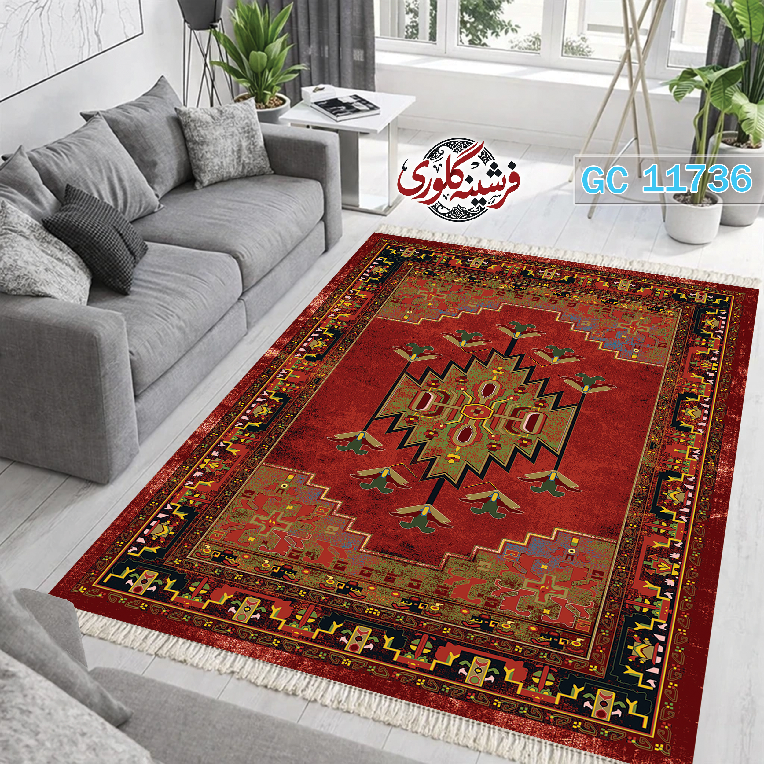 فرشینه طرح فرش مخمل هازان ترک قابل شست و شو و ضد پرزدهی کد GC-11736