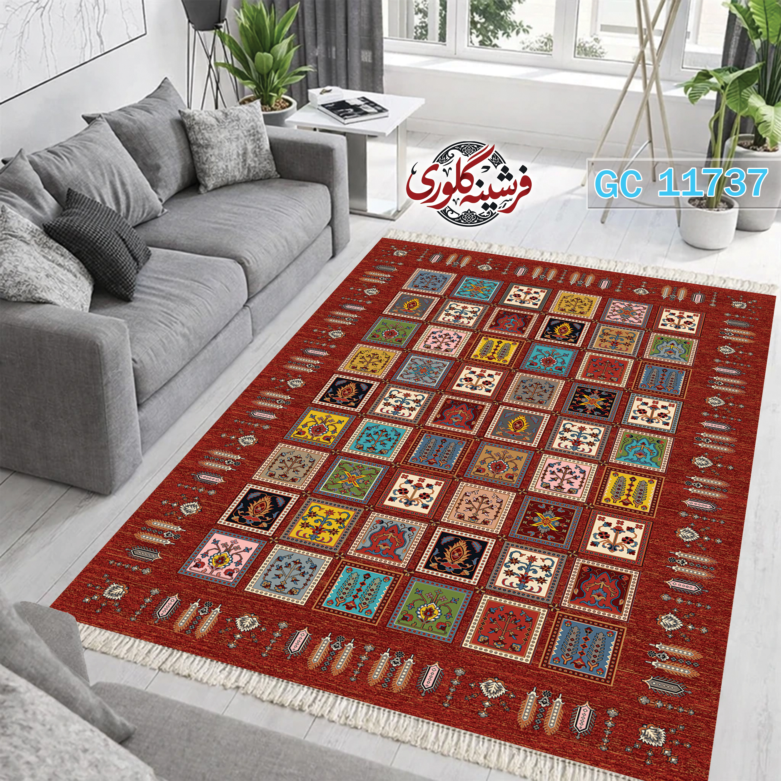 فرشینه طرح فرش مخمل هازان ترک قابل شست و شو و ضد پرزدهی کد GC-11737