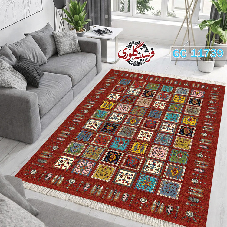 فرشینه طرح فرش مخمل هازان ترک قابل شست و شو و ضد پرزدهی کد GC-11739