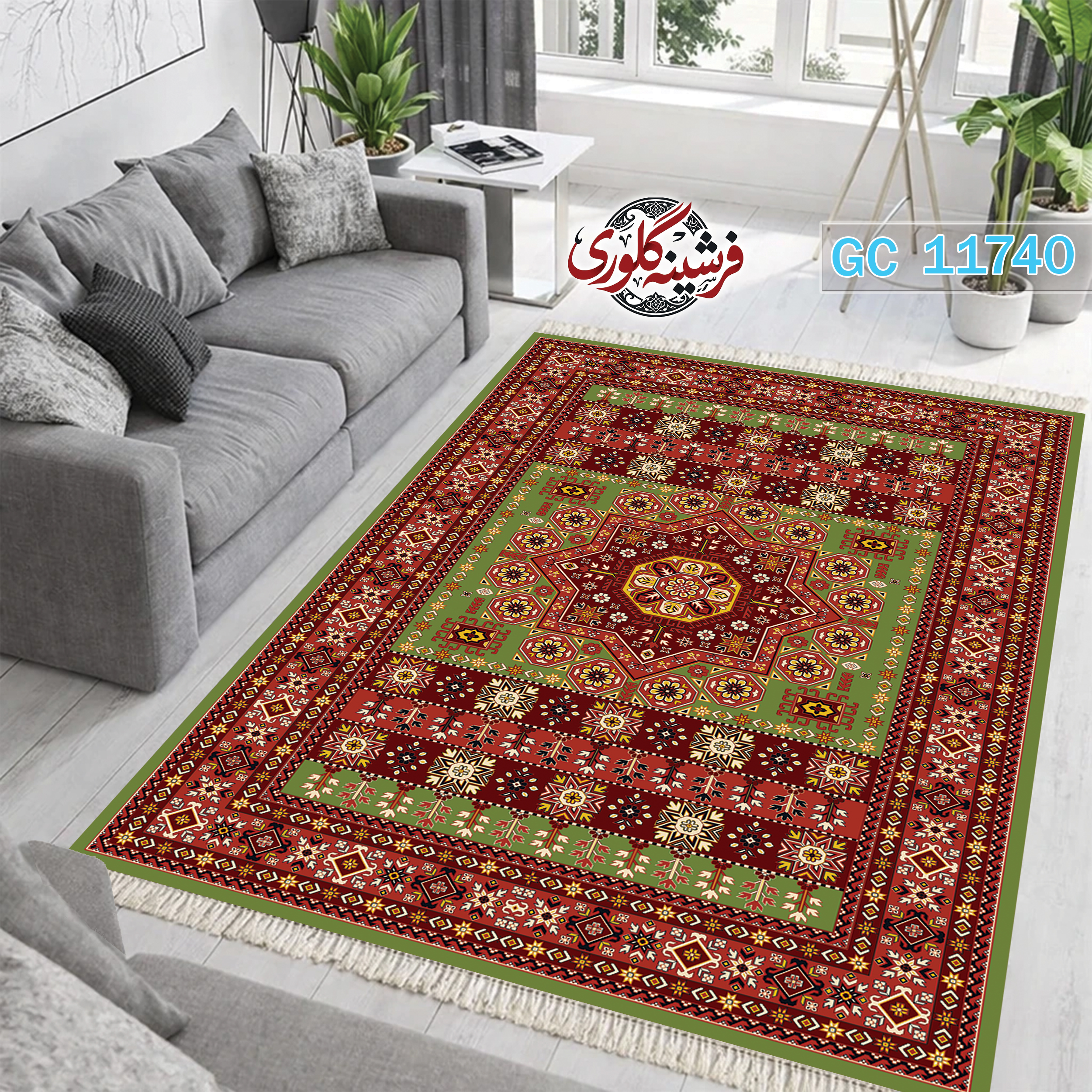 فرشینه طرح فرش مخمل هازان ترک قابل شست و شو و ضد پرزدهی کد GC-11740