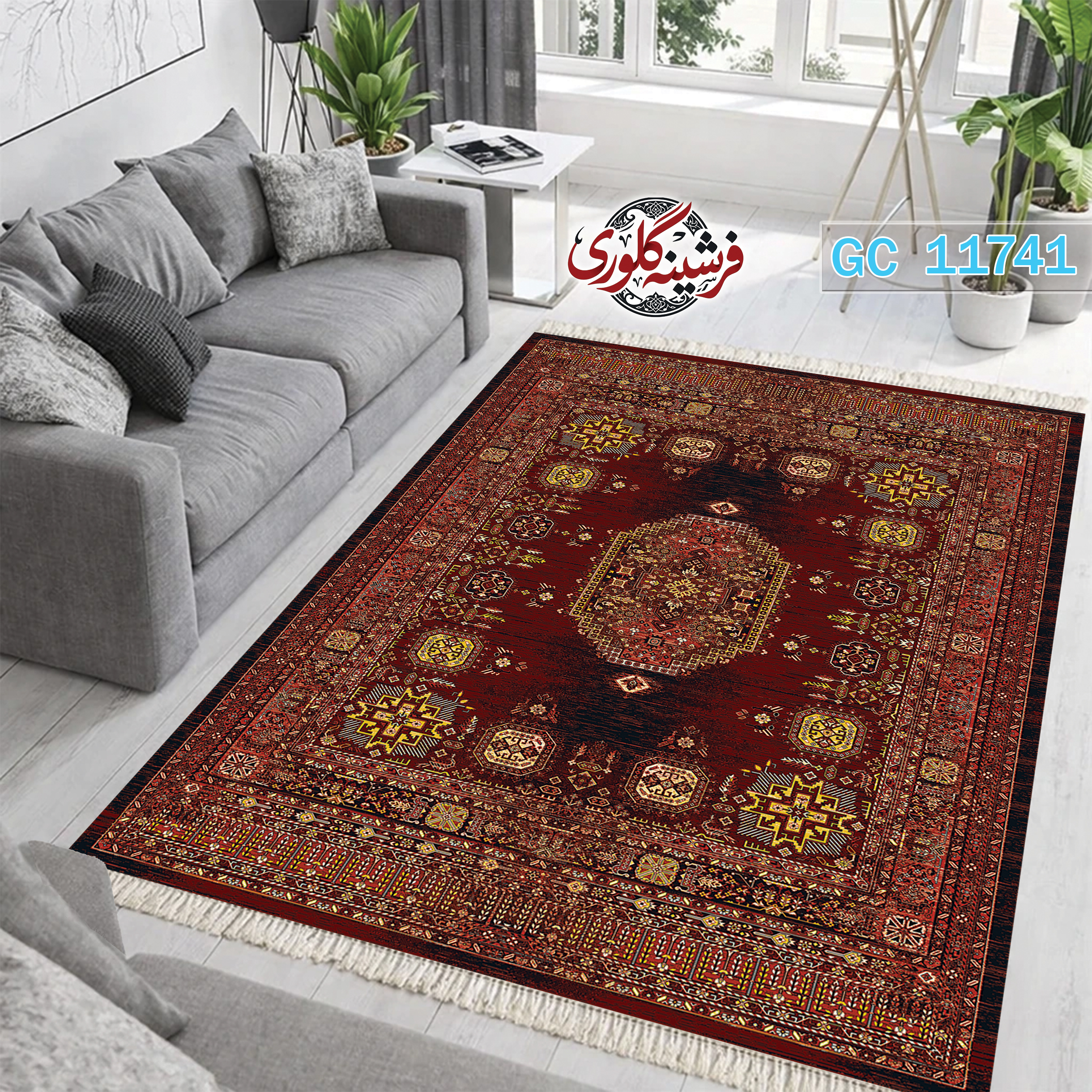 فرشینه طرح فرش مخمل هازان ترک قابل شست و شو و ضد پرزدهی کد GC-11741