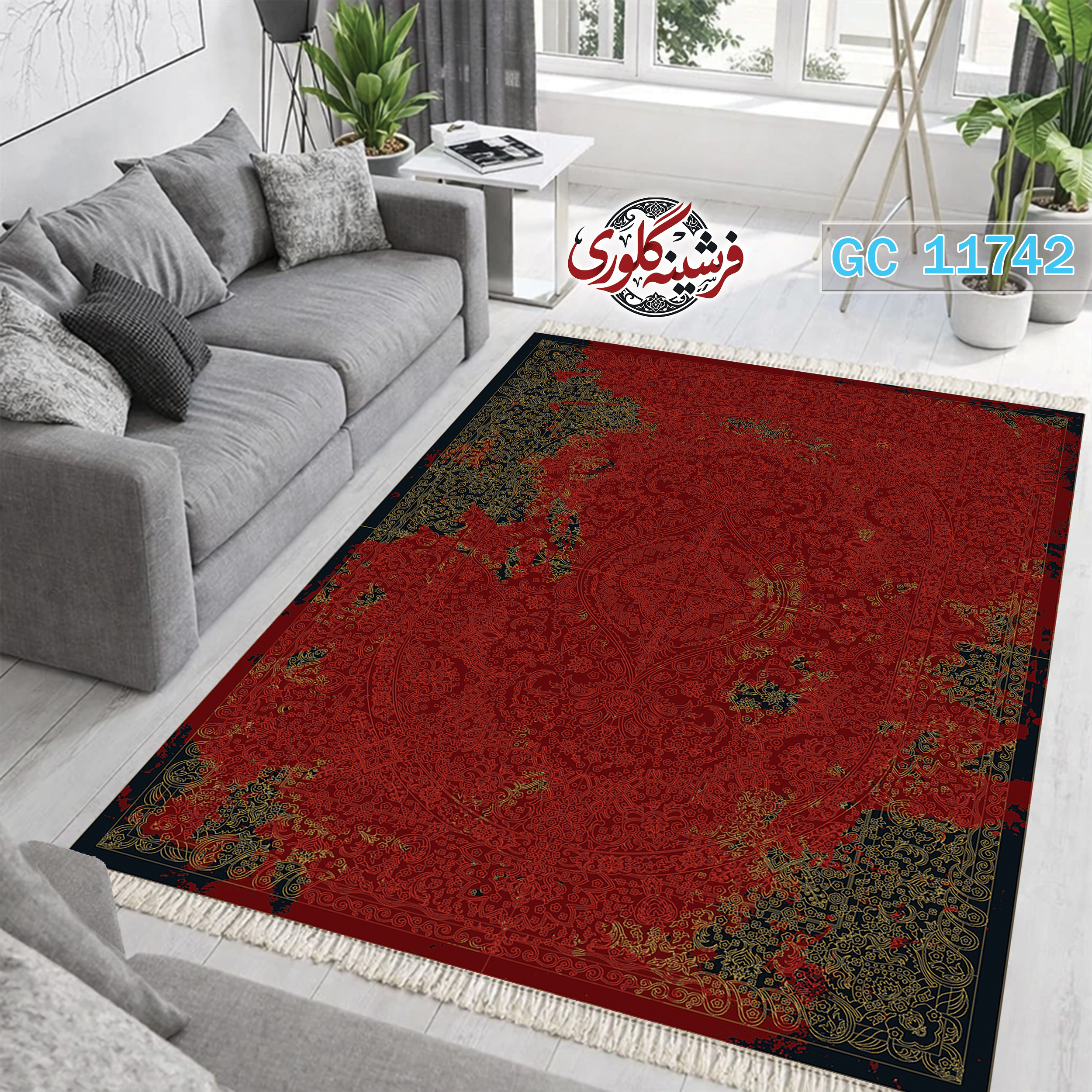 فرشینه طرح فرش مخمل هازان ترک قابل شست و شو و ضد پرزدهی کد GC-11742