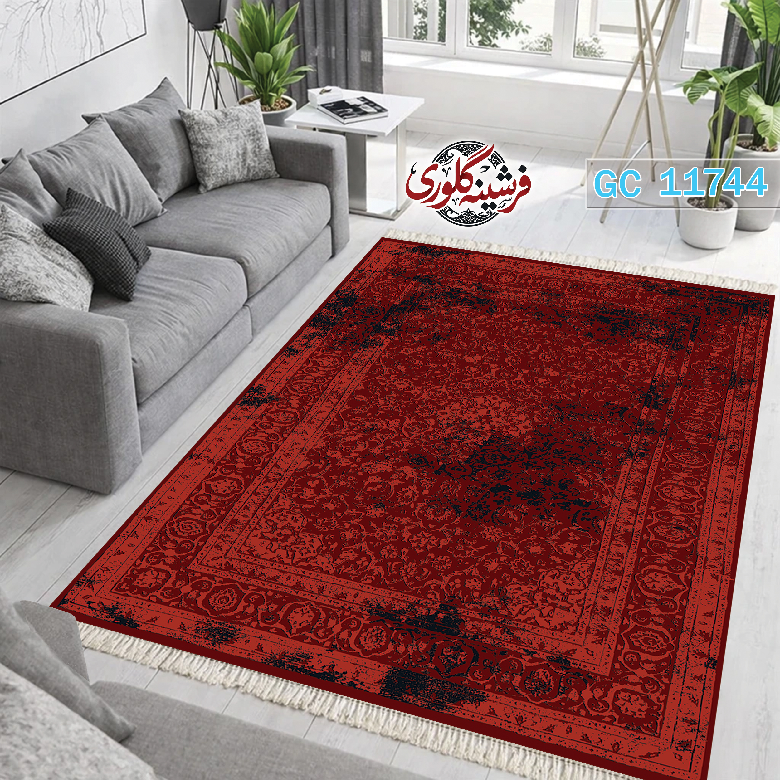 فرشینه طرح فرش مخمل هازان ترک قابل شست و شو و ضد پرزدهی کد GC-11744