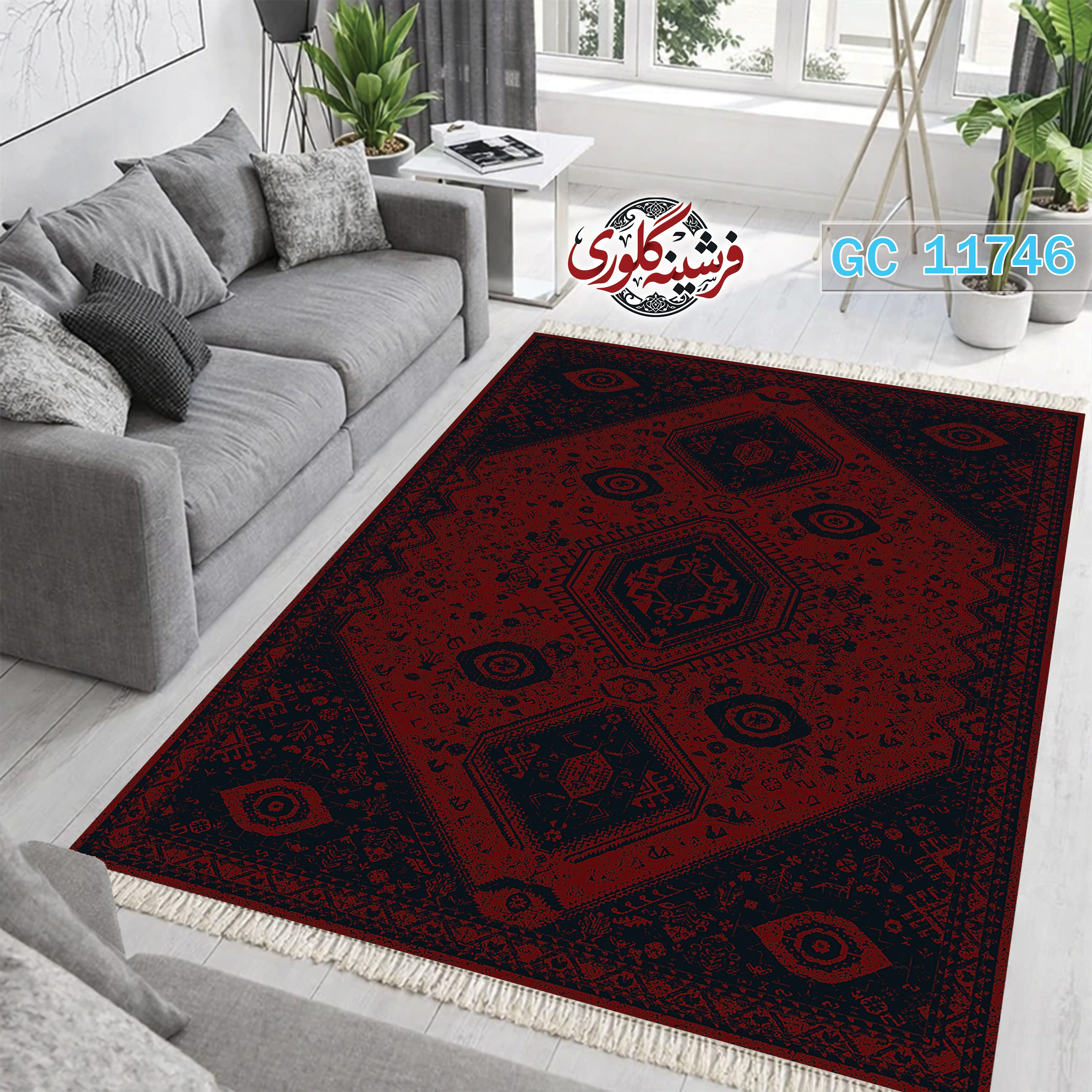 فرشینه طرح فرش مخمل هازان ترک قابل شست و شو و ضد پرزدهی کد GC-11746