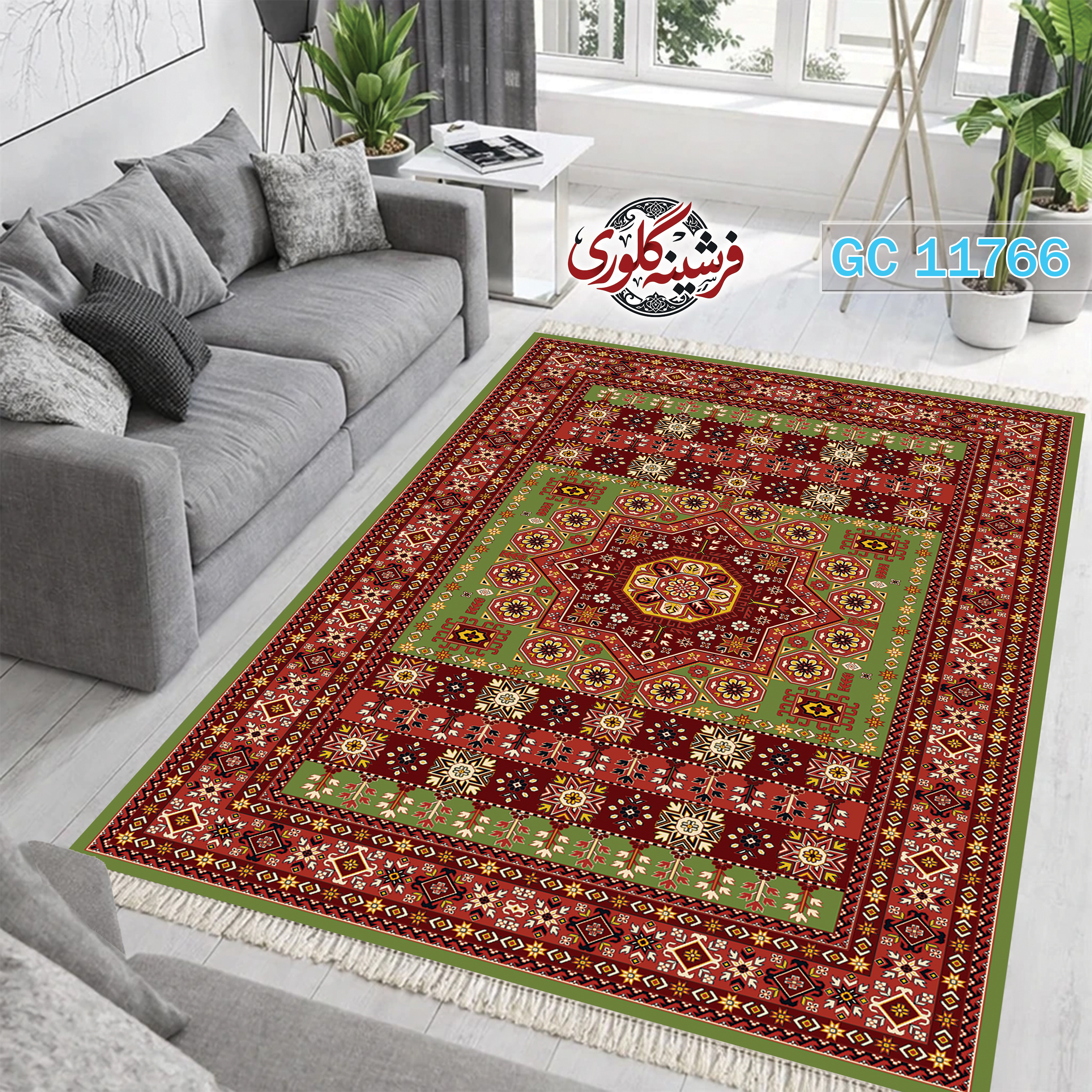 فرشینه طرح فرش مخمل هازان ترک قابل شست و شو و ضد پرزدهی کد GC-11766