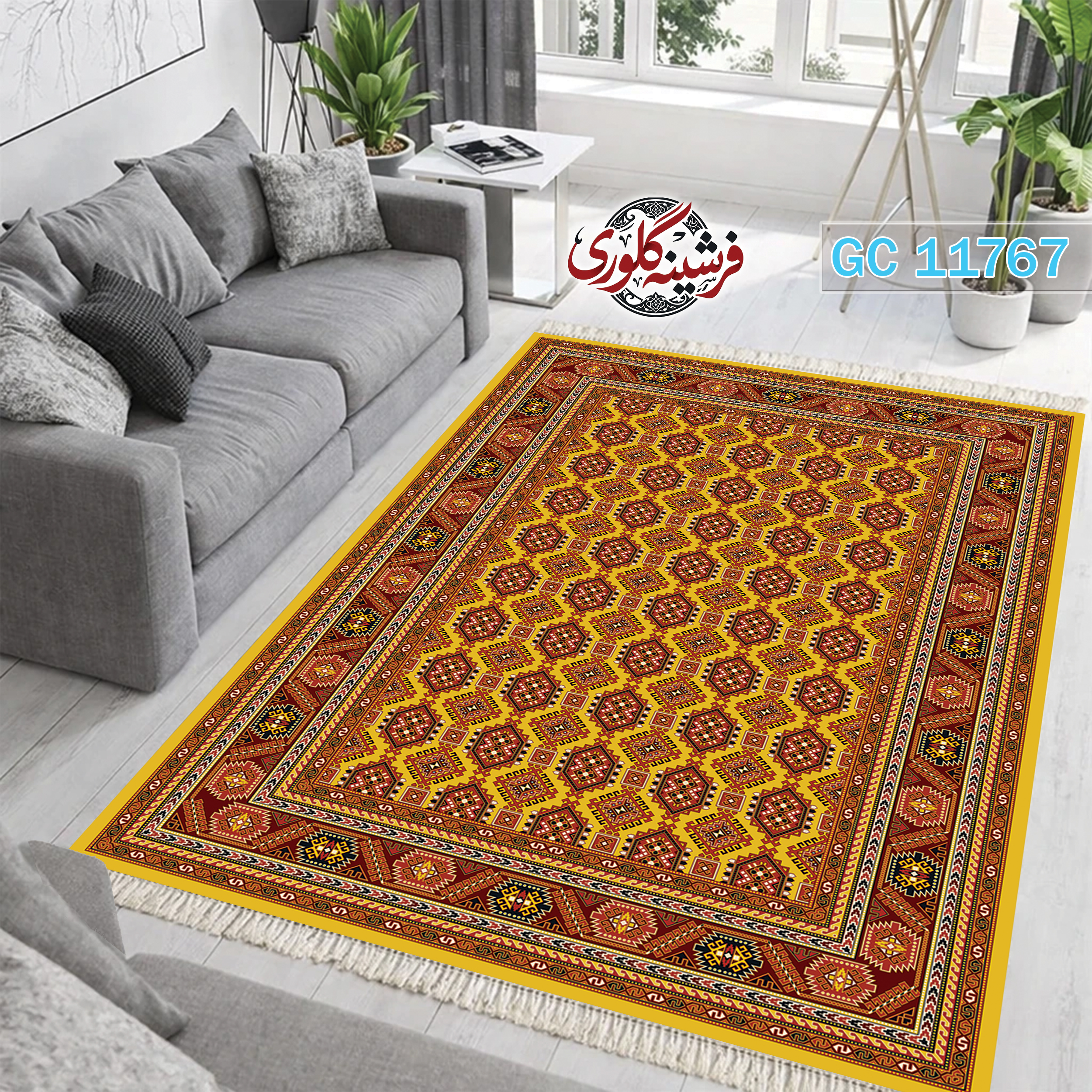 فرشینه طرح فرش مخمل هازان ترک قابل شست و شو و ضد پرزدهی کد GC-11767