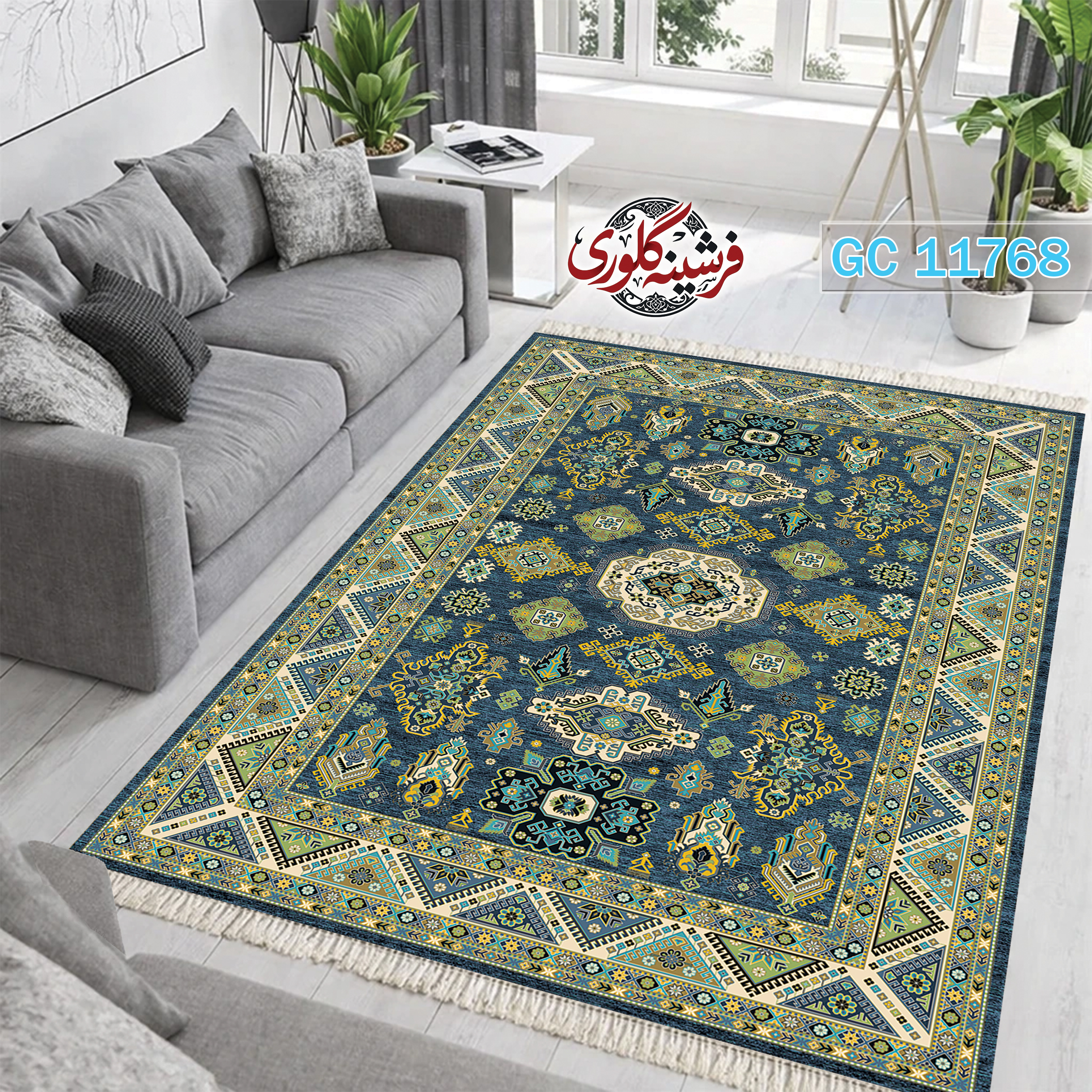 فرشینه طرح فرش مخمل هازان ترک قابل شست و شو و ضد پرزدهی کد GC-11768