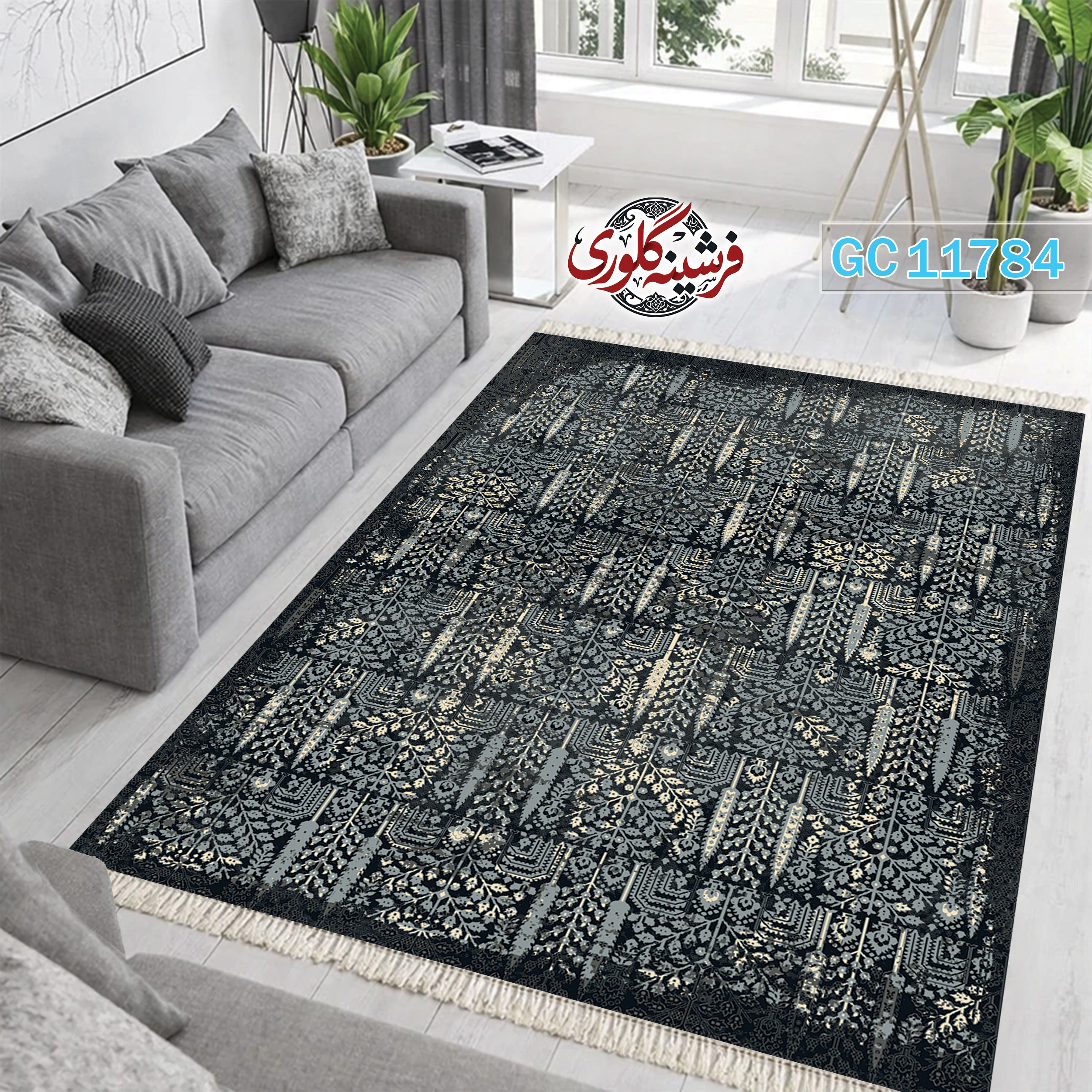 فرشینه طرح فرش مخمل هازان ترک قابل شست و شو و ضد پرزدهی کد GC-11784