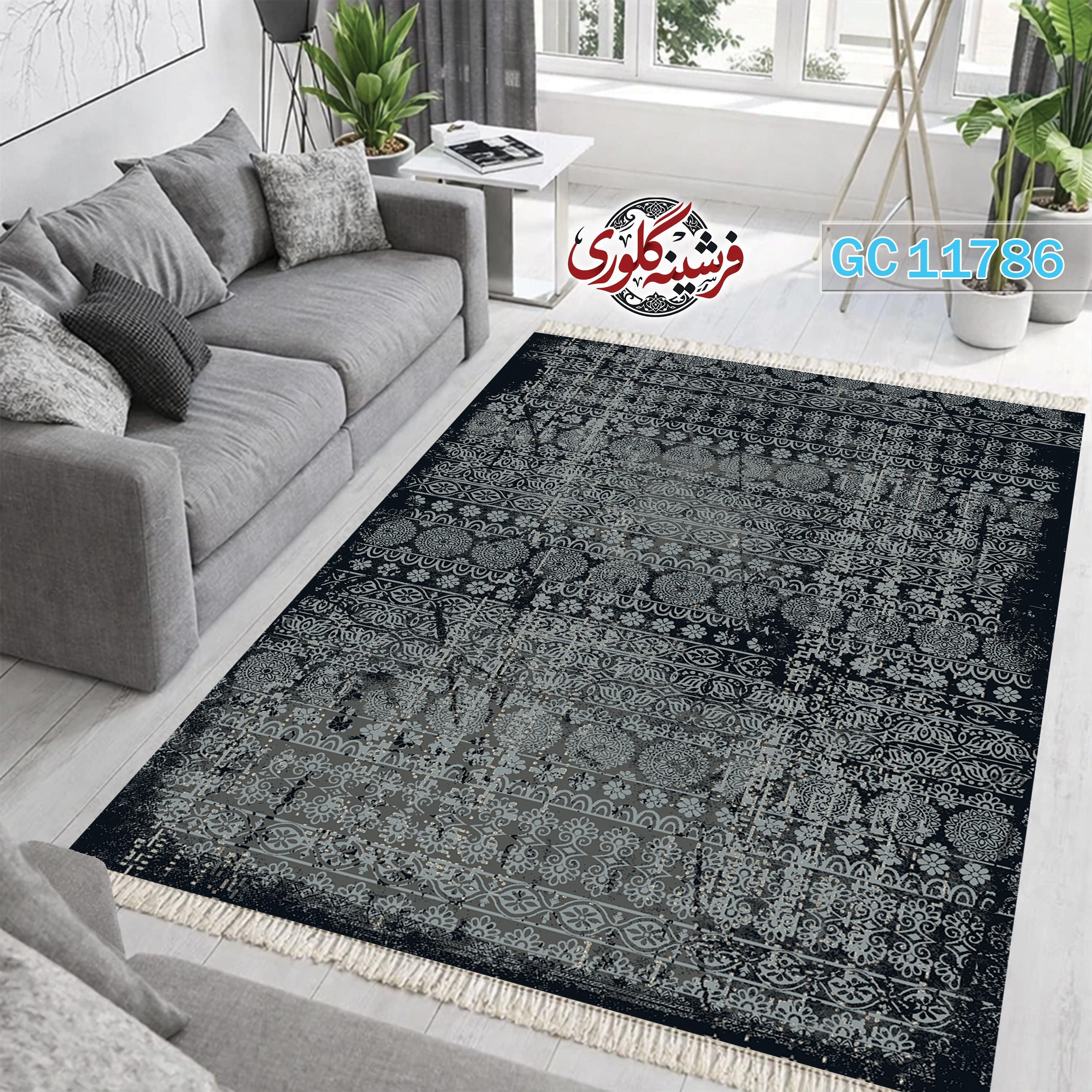 فرشینه طرح فرش مخمل هازان ترک قابل شست و شو و ضد پرزدهی کد GC-11786