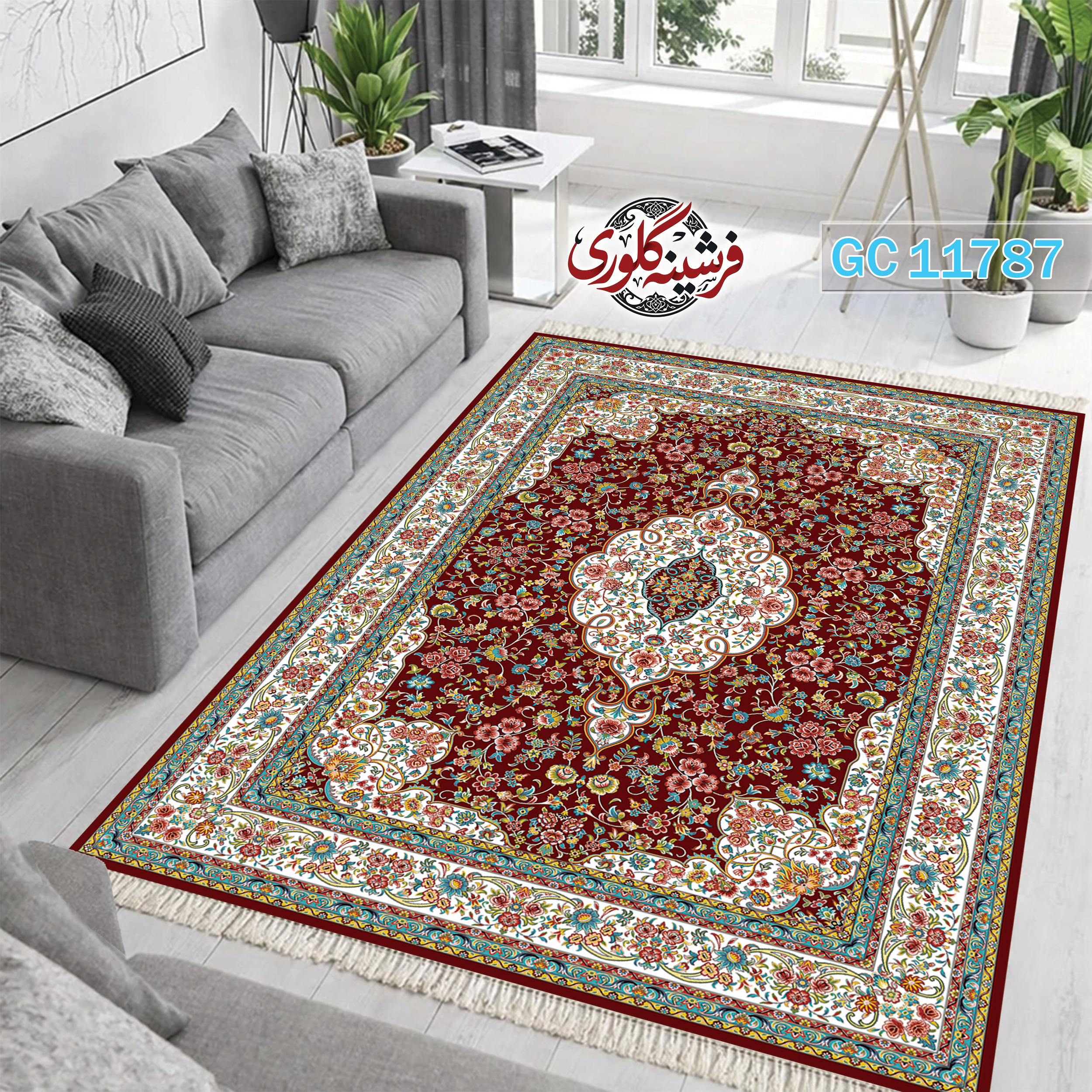 فرشینه طرح فرش مخمل هازان ترک قابل شست و شو و ضد پرزدهی کد GC-11787