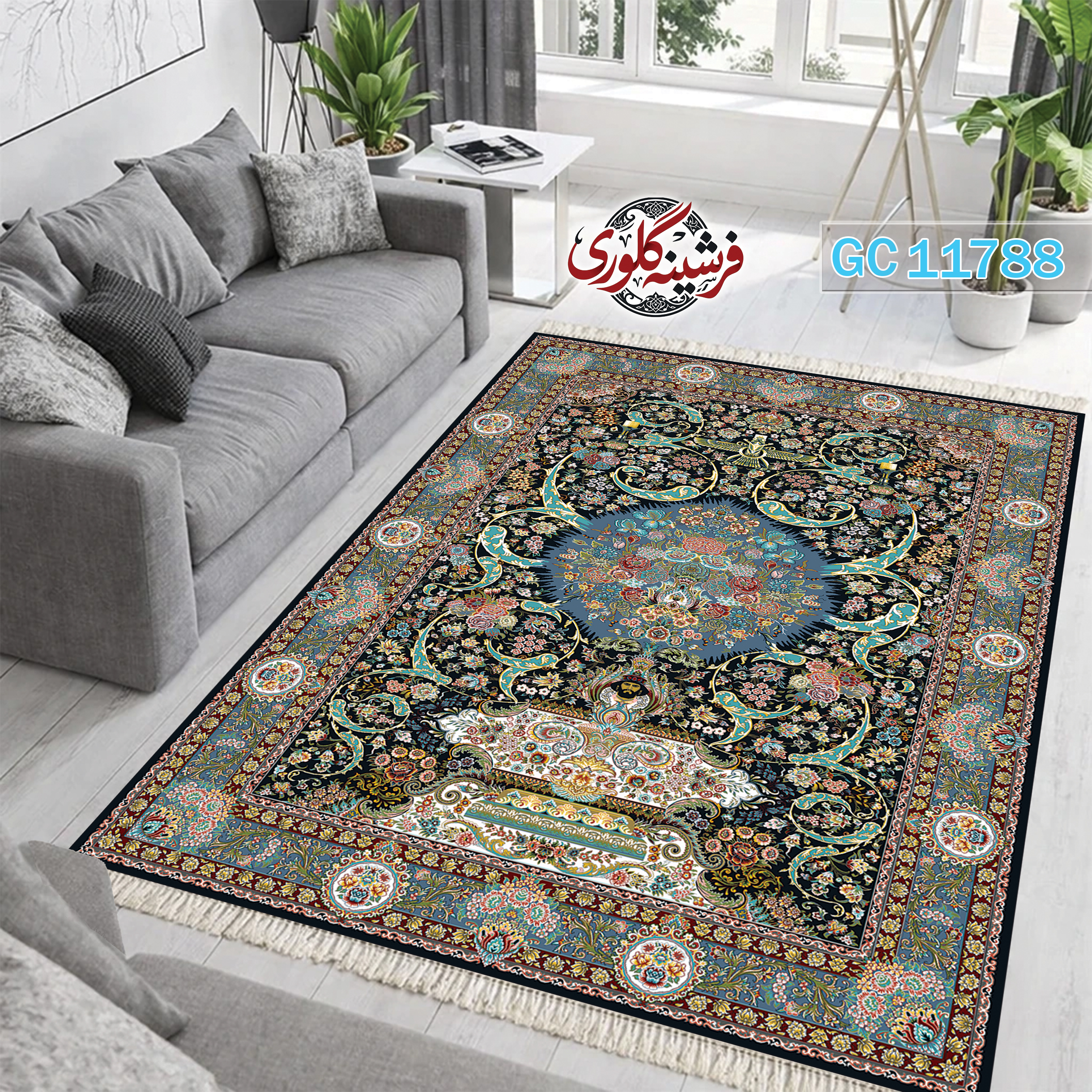 فرشینه طرح فرش مخمل هازان ترک قابل شست و شو و ضد پرزدهی کد GC-11788