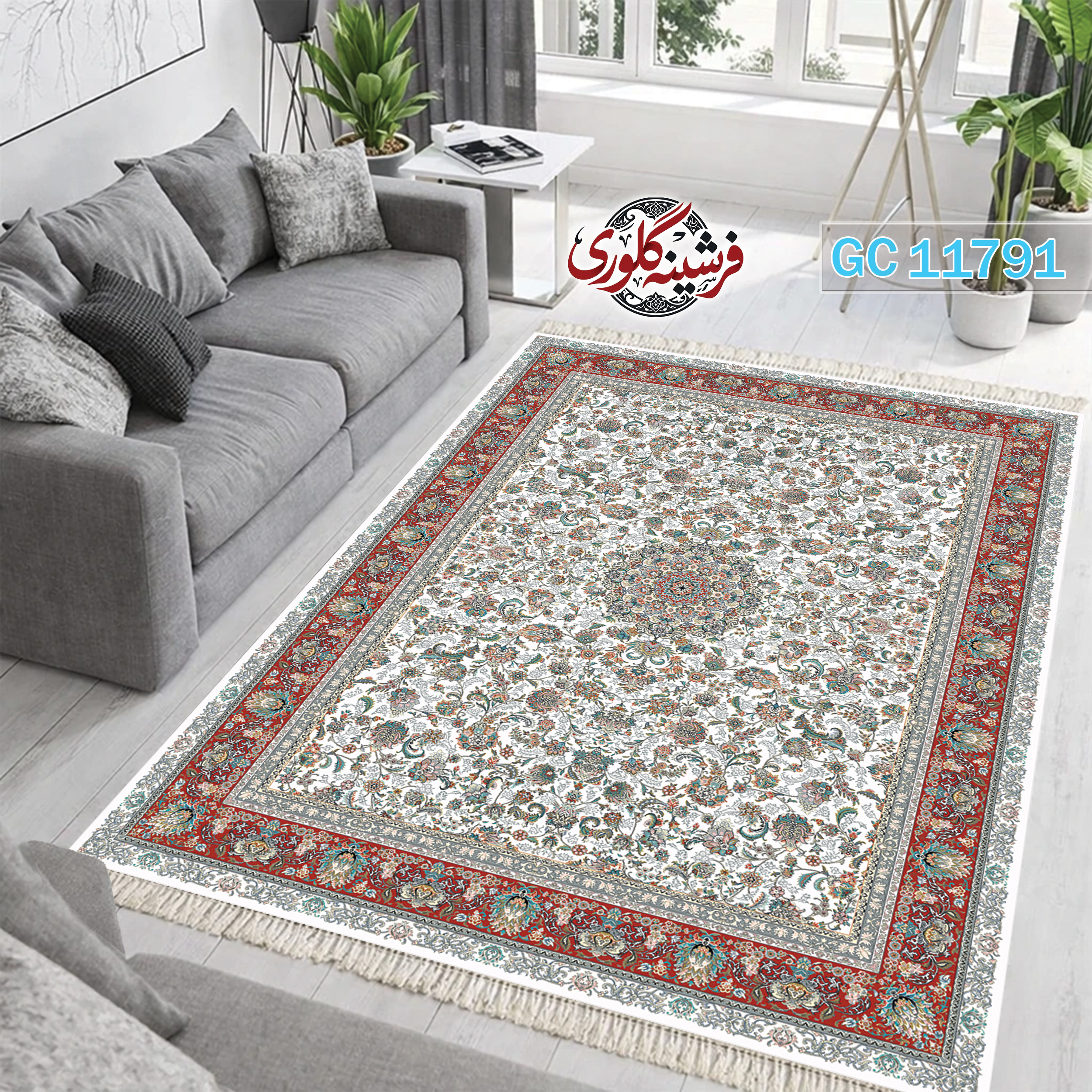 فرشینه طرح فرش مخمل هازان ترک قابل شست و شو و ضد پرزدهی کد GC-11791