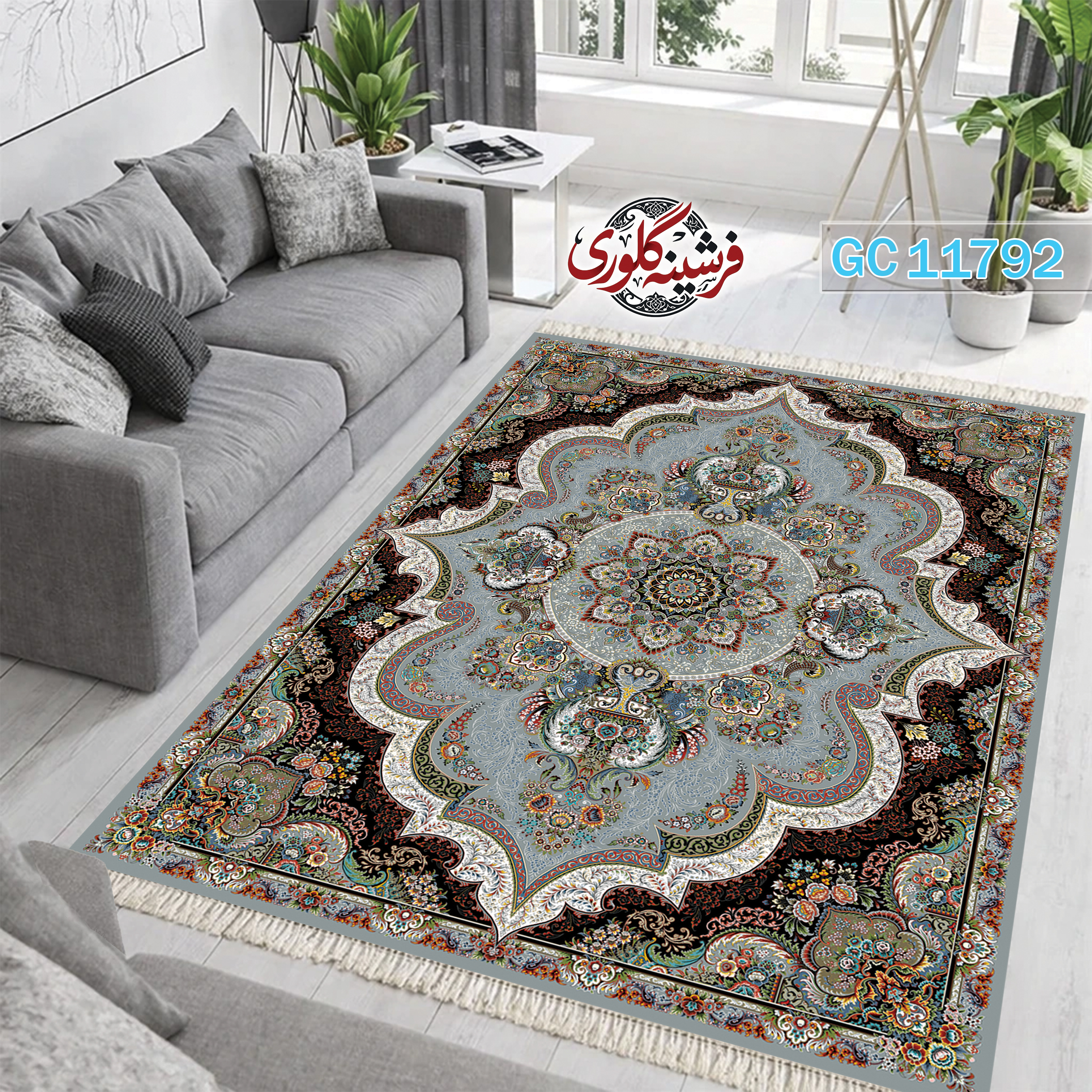 فرشینه طرح فرش مخمل هازان ترک قابل شست و شو و ضد پرزدهی کد GC-11792