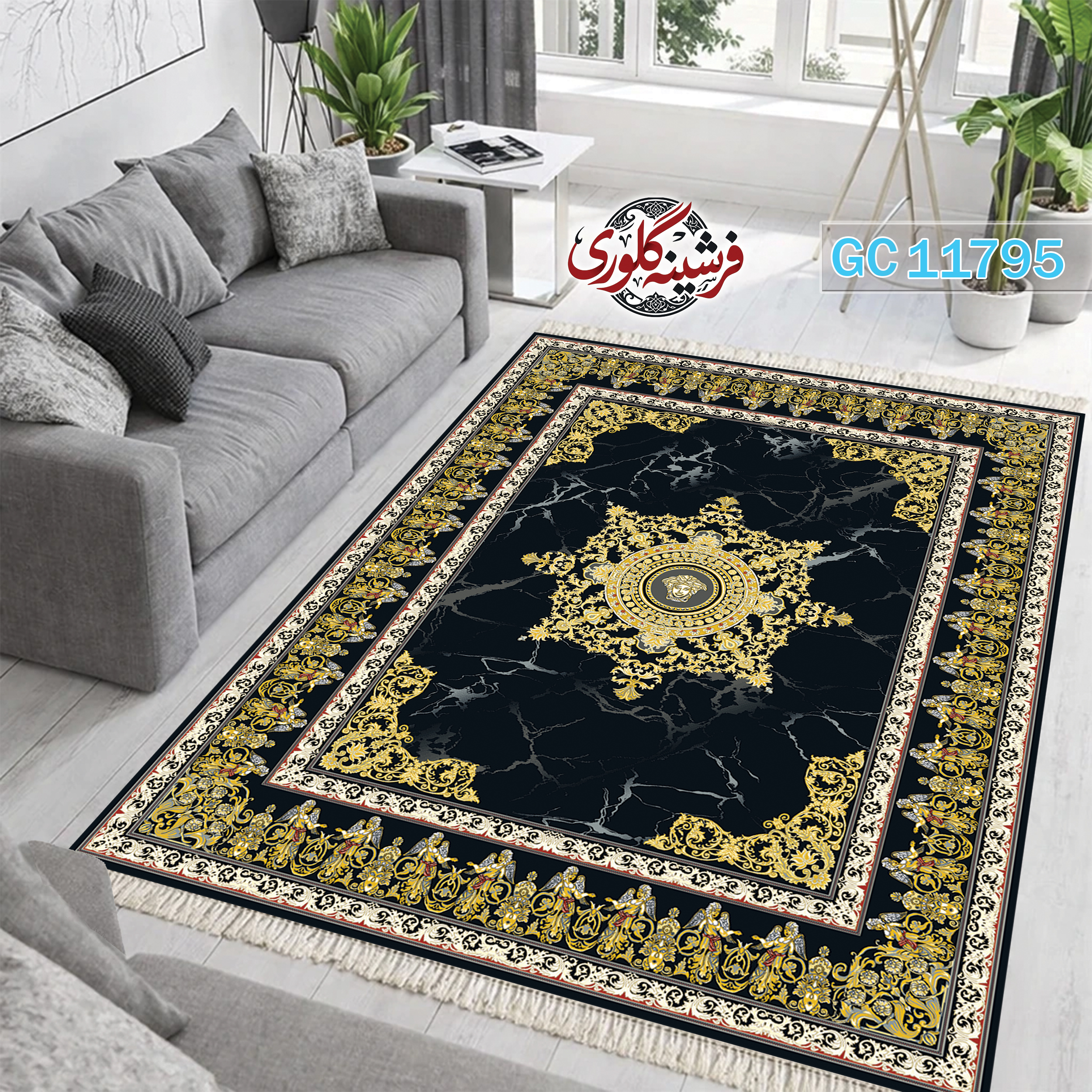 فرشینه طرح فرش مخمل هازان ترک قابل شست و شو و ضد پرزدهی کد GC-11795