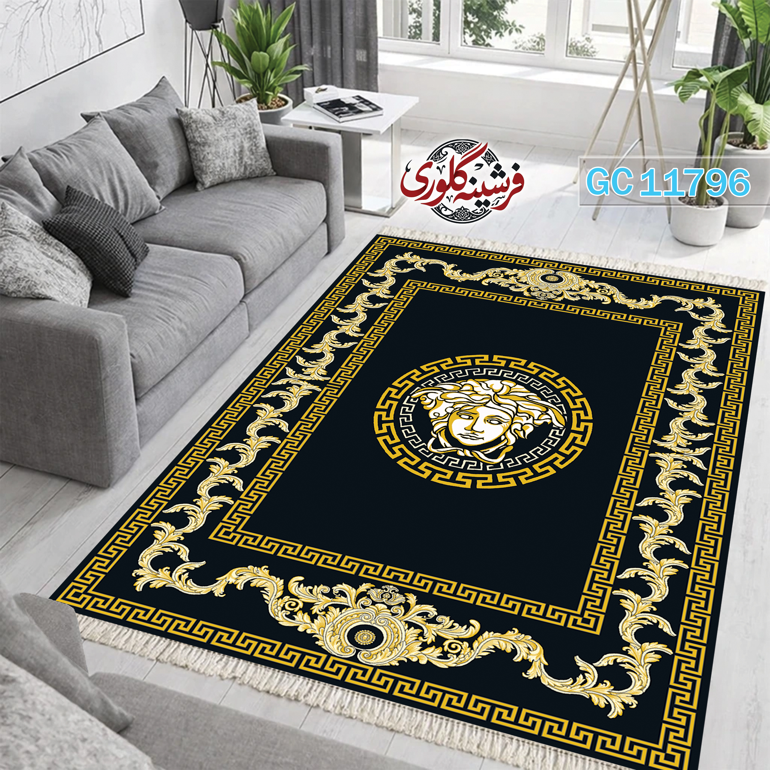 فرشینه طرح فرش مخمل هازان ترک قابل شست و شو و ضد پرزدهی کد GC-11796
