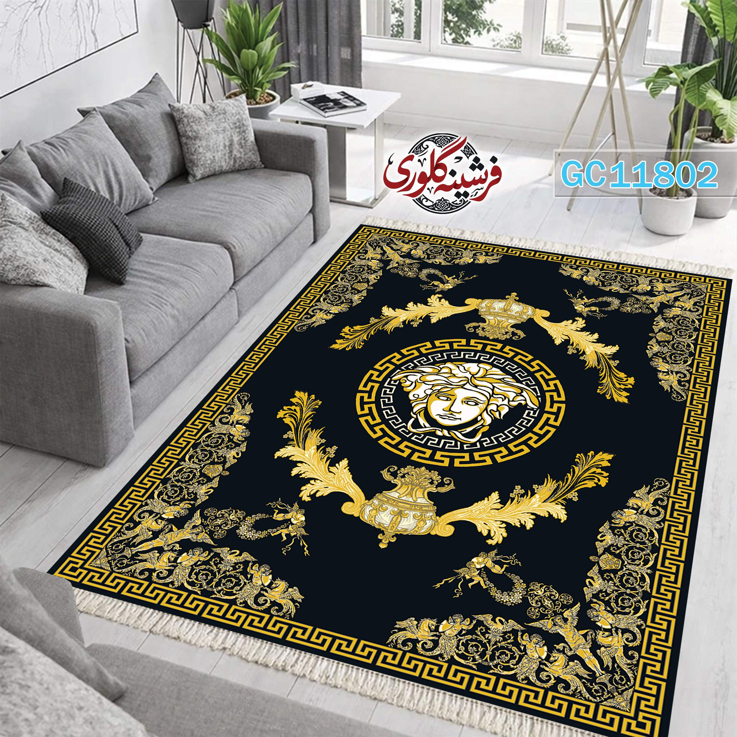 فرشینه طرح فرش مخمل هازان ترک قابل شست و شو و ضد پرزدهی کد GC-11802