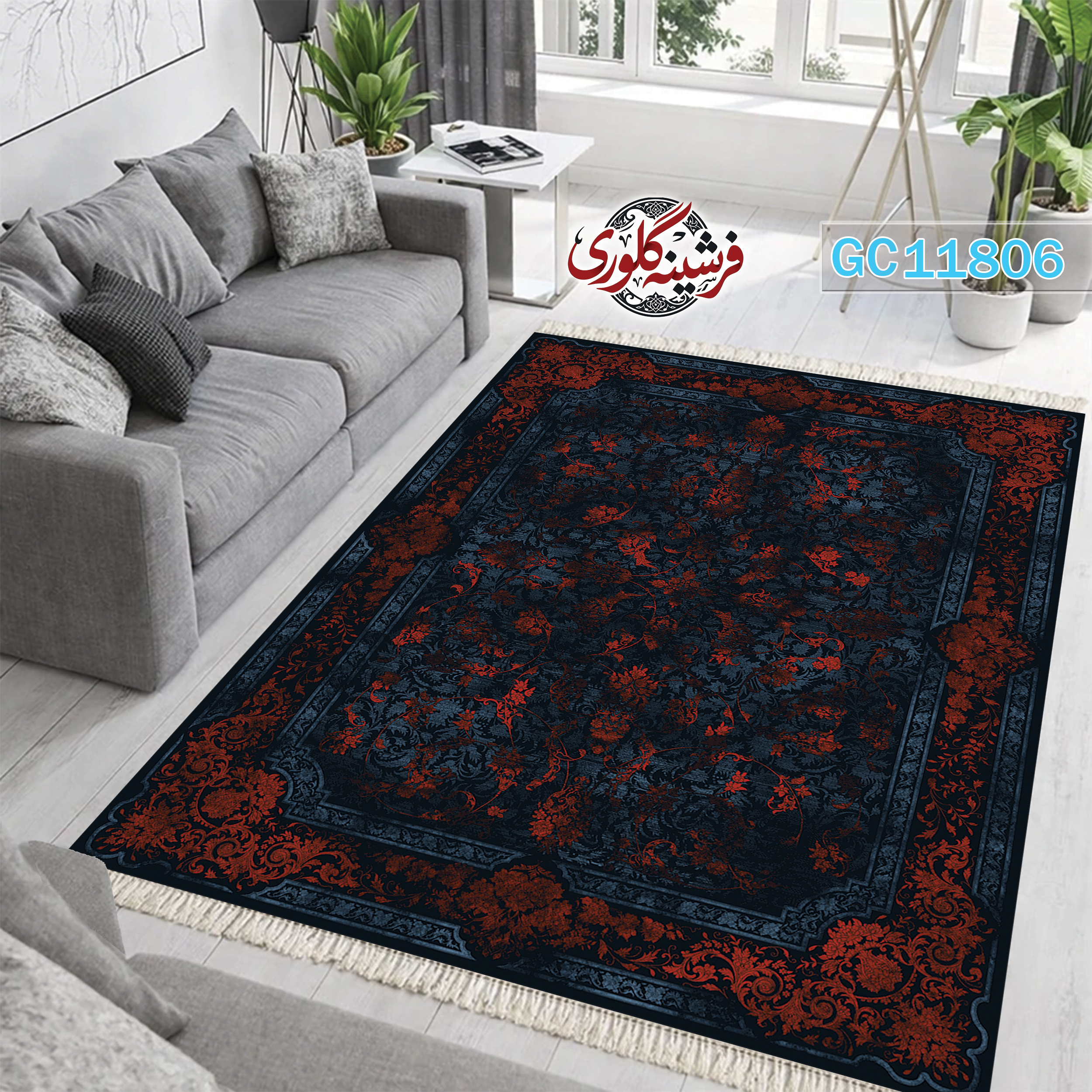 فرشینه طرح فرش مخمل هازان ترک قابل شست و شو و ضد پرزدهی کد GC-11806