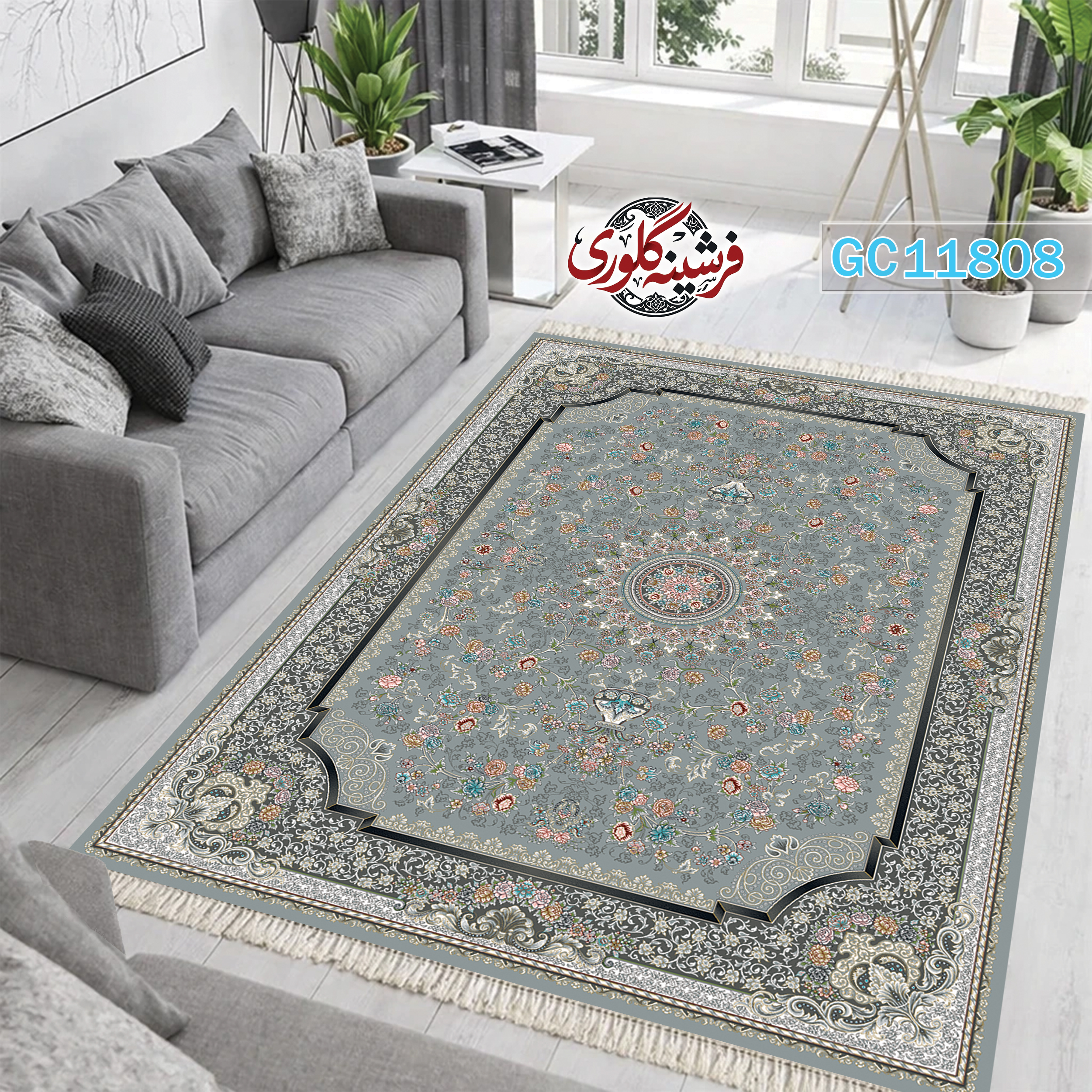 فرشینه طرح فرش مخمل هازان ترک قابل شست و شو و ضد پرزدهی کد GC-11808