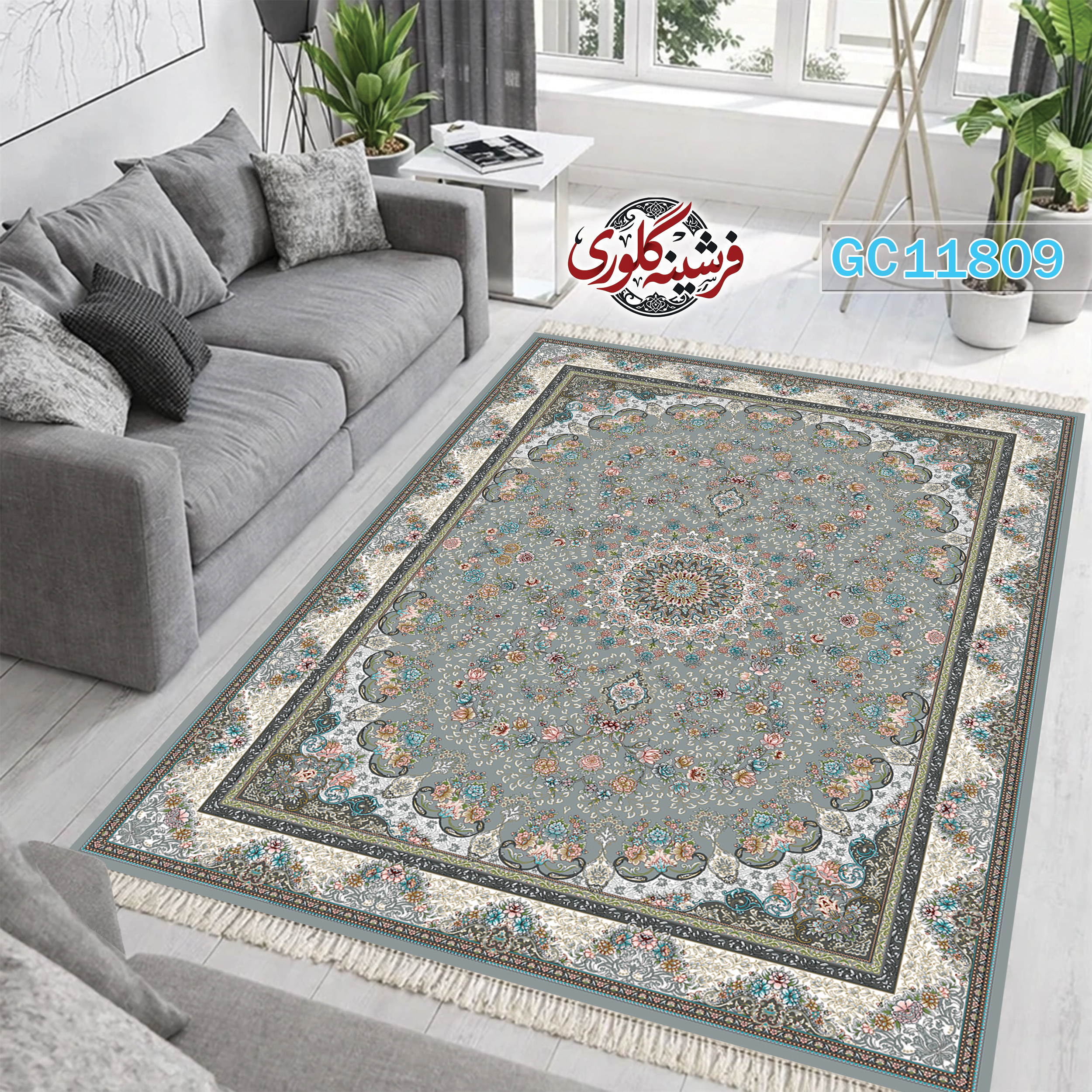 فرشینه طرح فرش مخمل هازان ترک قابل شست و شو و ضد پرزدهی کد GC-11809