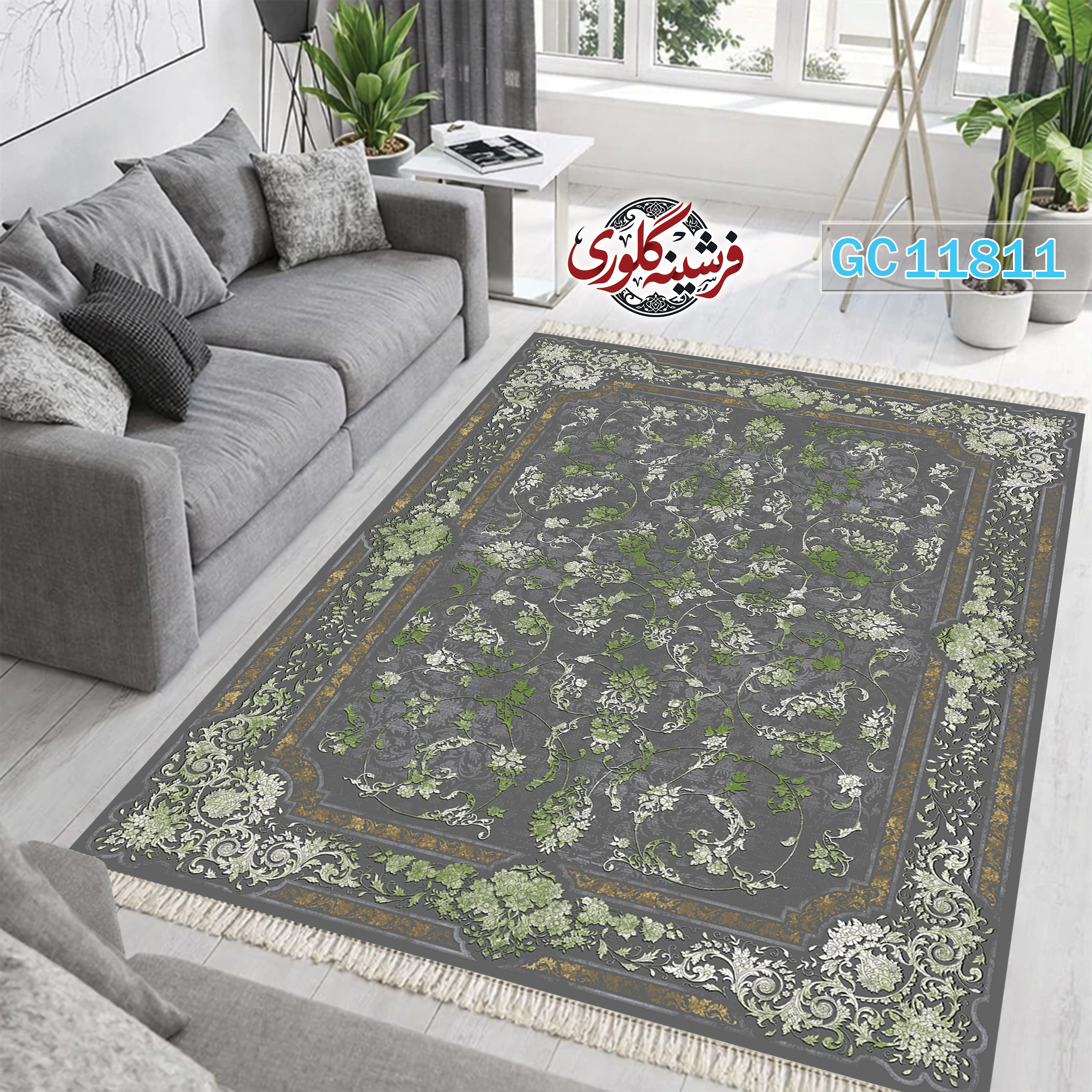 فرشینه طرح فرش مخمل هازان ترک قابل شست و شو و ضد پرزدهی کد GC-11811