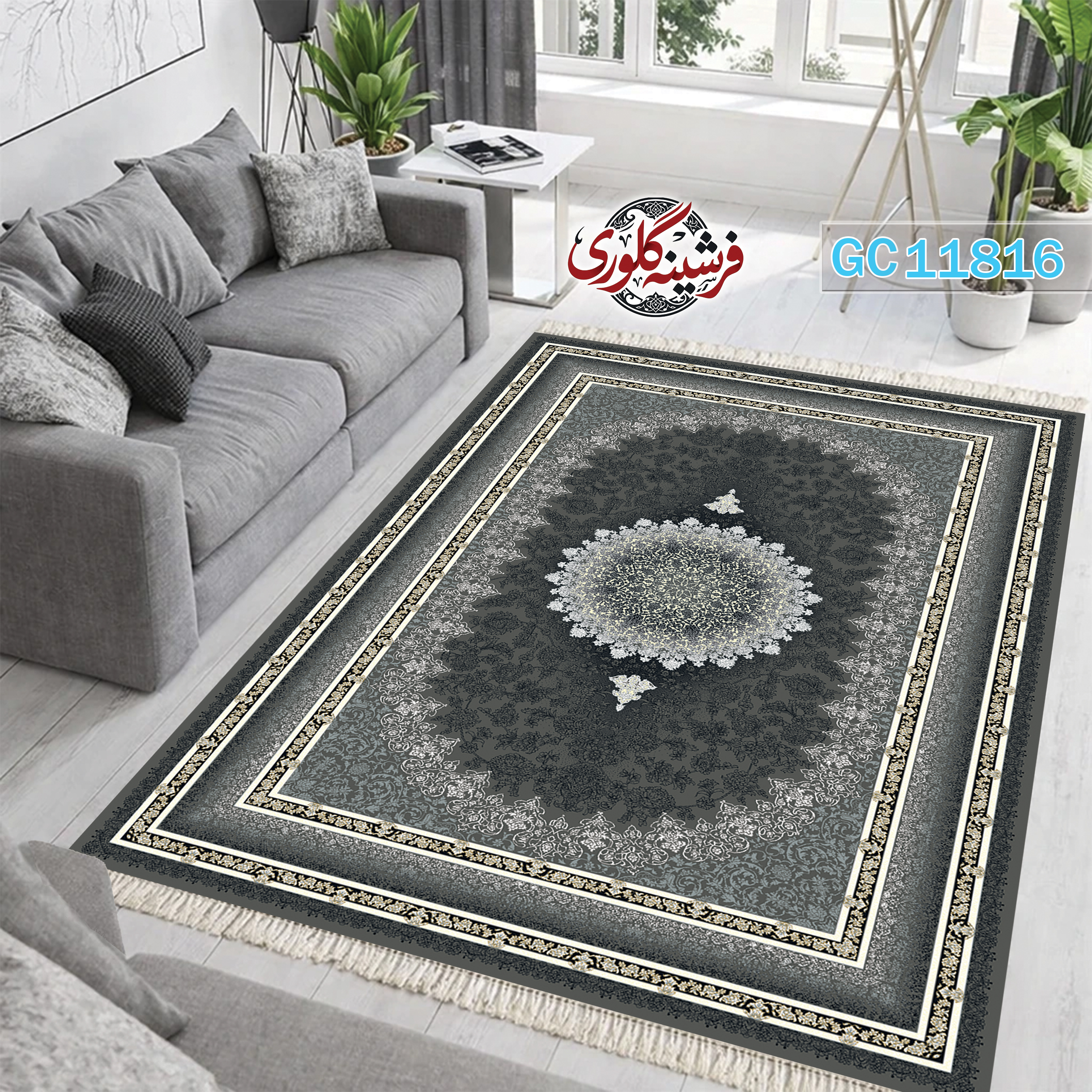 فرشینه طرح فرش مخمل هازان ترک قابل شست و شو و ضد پرزدهی کد GC-11816