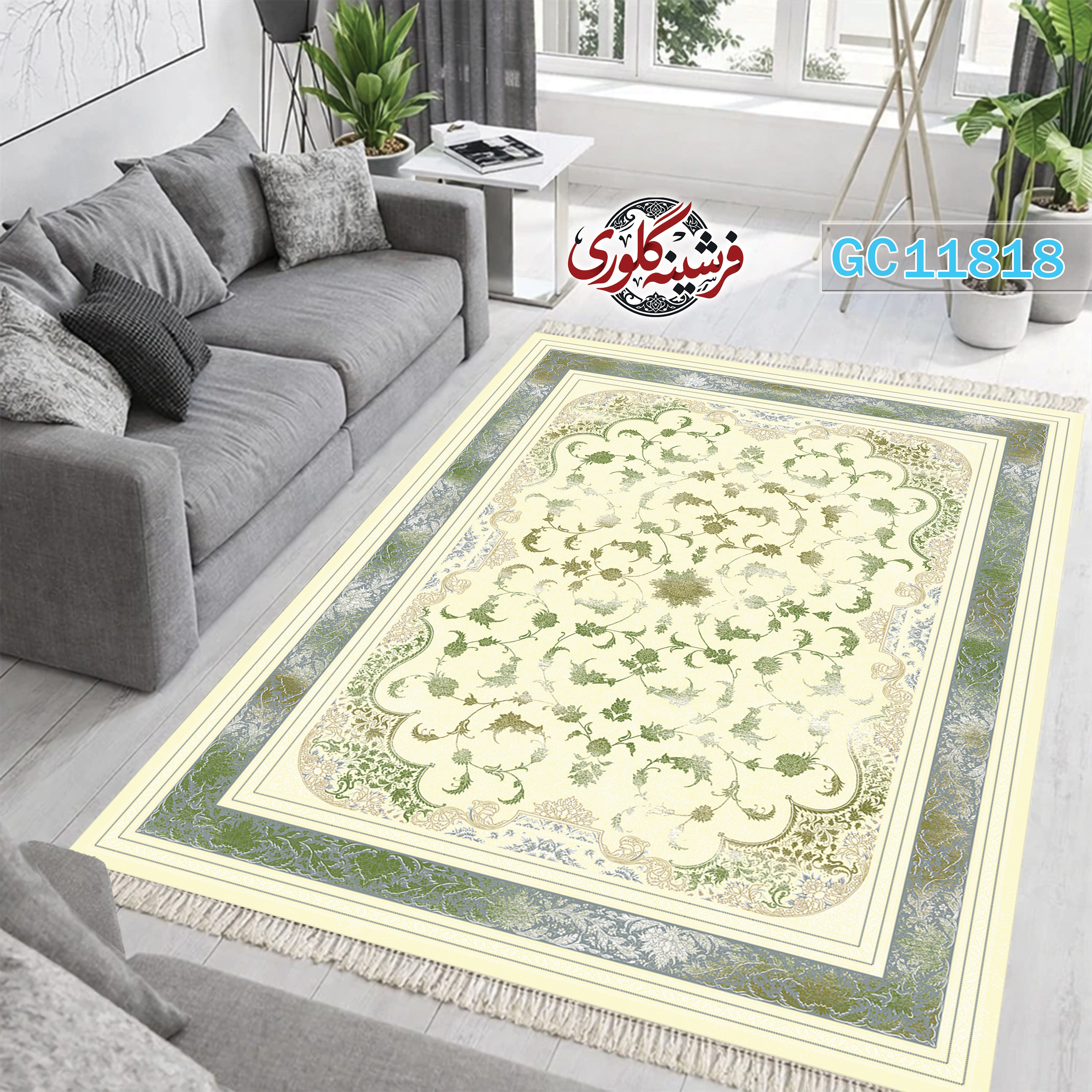 فرشینه طرح فرش مخمل هازان ترک قابل شست و شو و ضد پرزدهی کد GC-11818