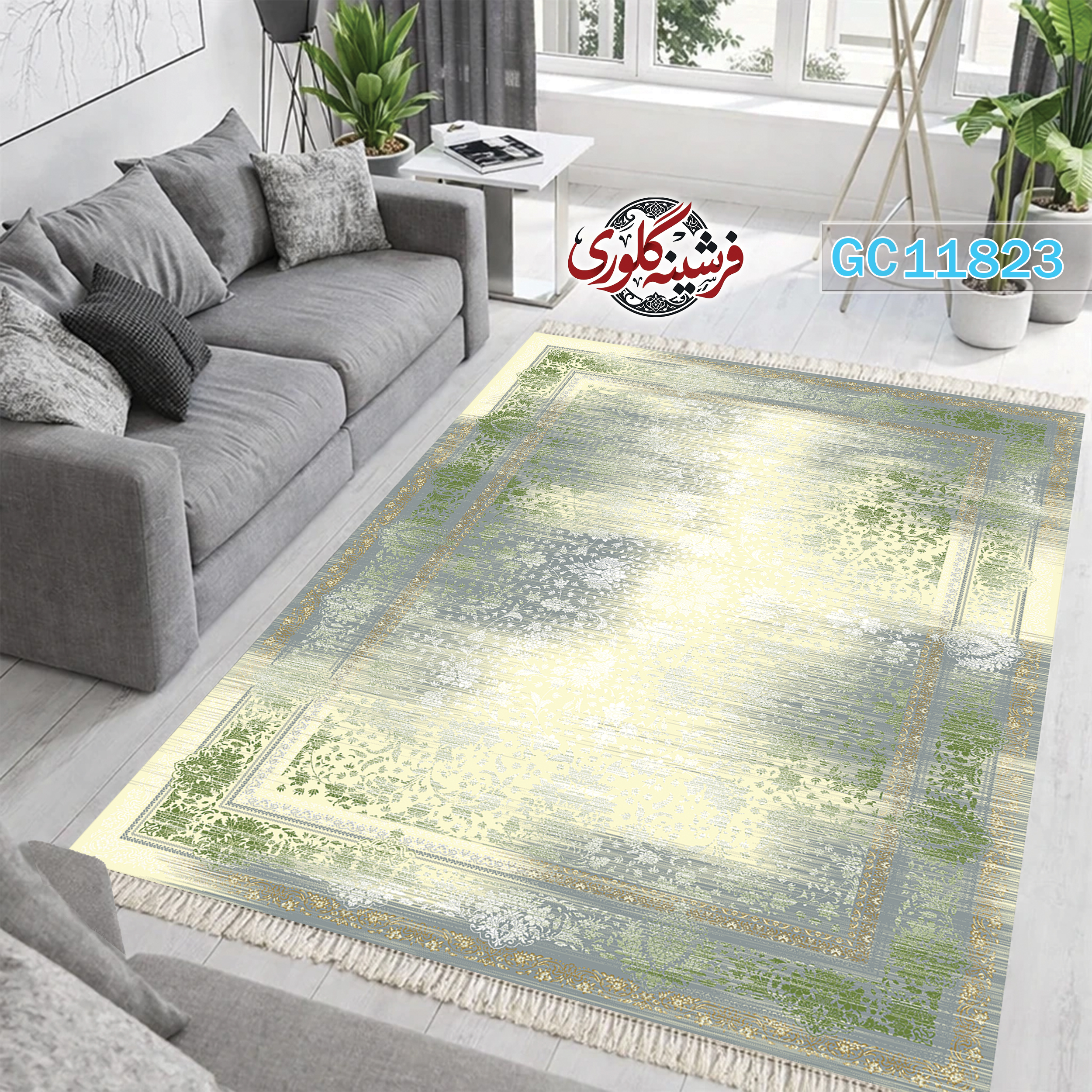 فرشینه طرح فرش مخمل هازان ترک قابل شست و شو و ضد پرزدهی کد GC-11823