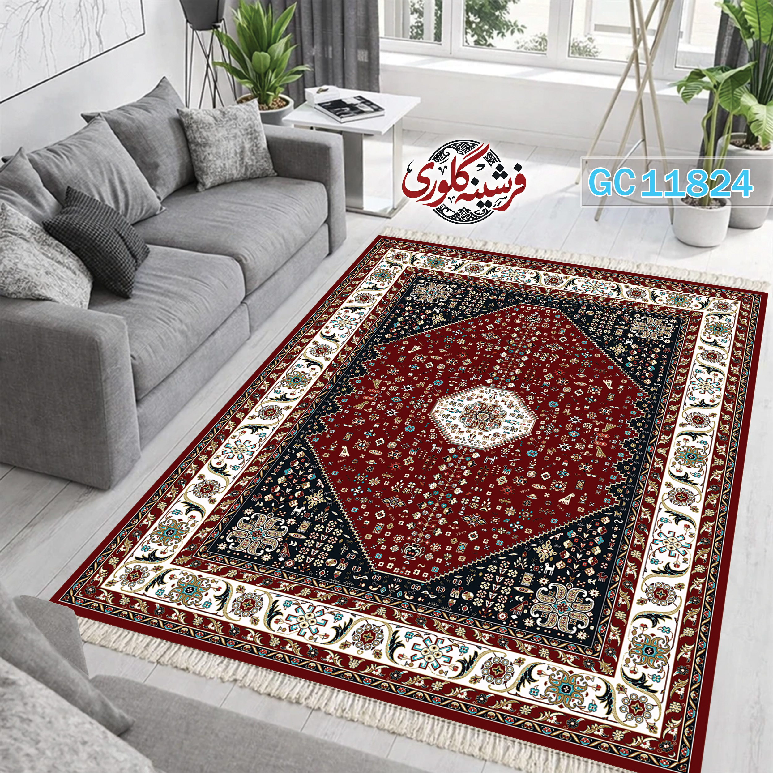 فرشینه طرح فرش مخمل هازان ترک قابل شست و شو و ضد پرزدهی کد GC-11824
