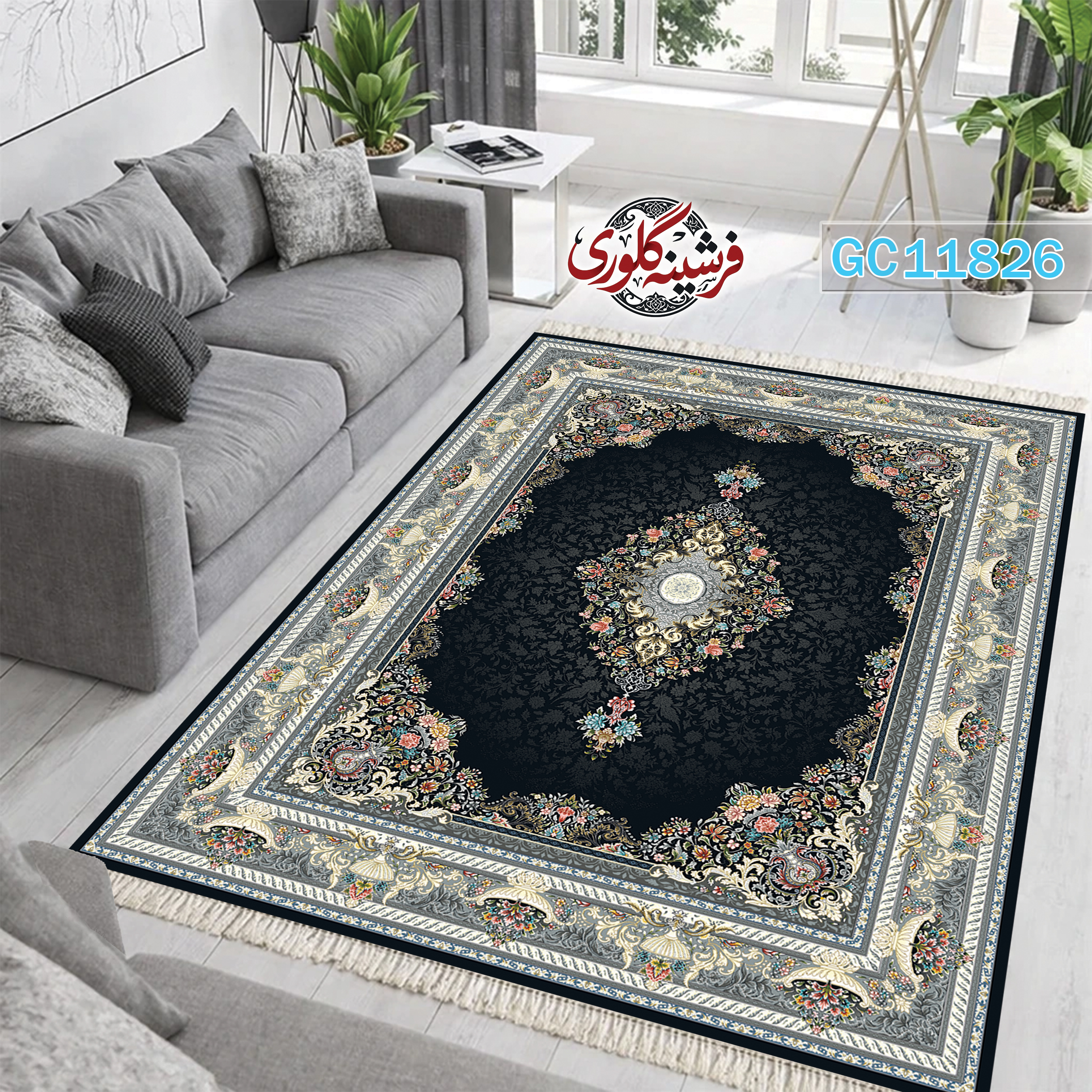 فرشینه طرح فرش مخمل هازان ترک قابل شست و شو و ضد پرزدهی کد GC-11826
