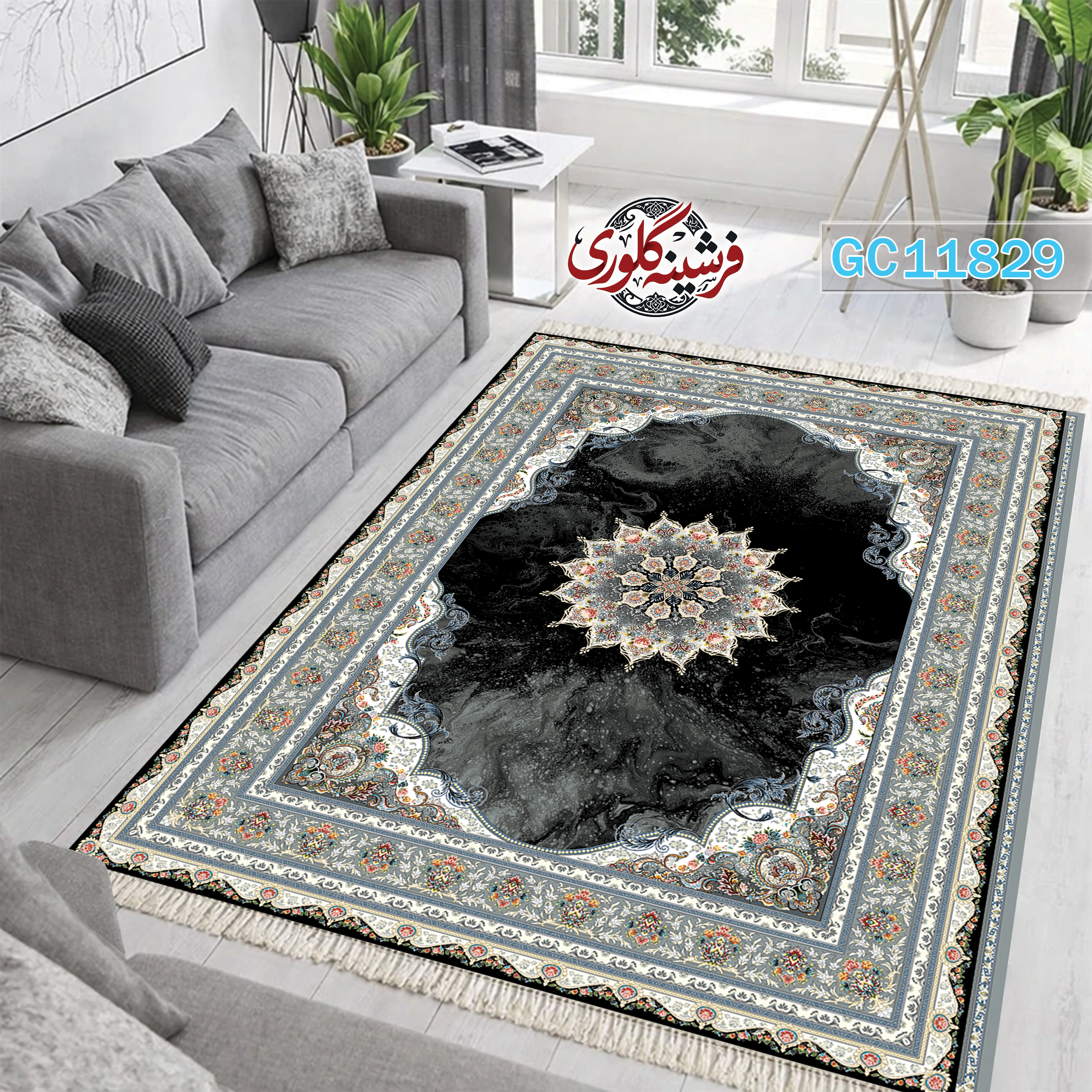 فرشینه طرح فرش مخمل هازان ترک قابل شست و شو و ضد پرزدهی کد GC-11829