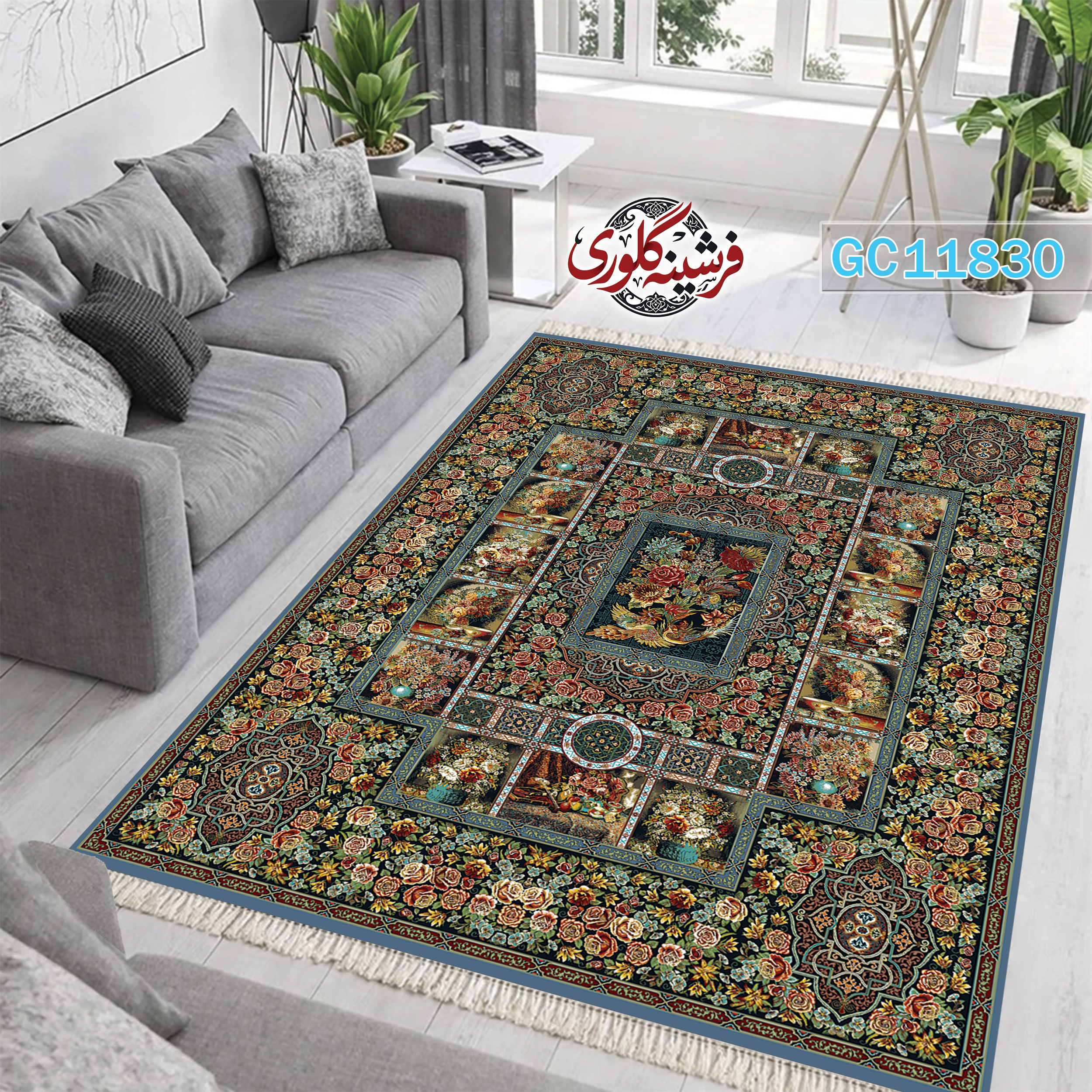 فرشینه طرح فرش مخمل هازان ترک قابل شست و شو و ضد پرزدهی کد GC-11830
