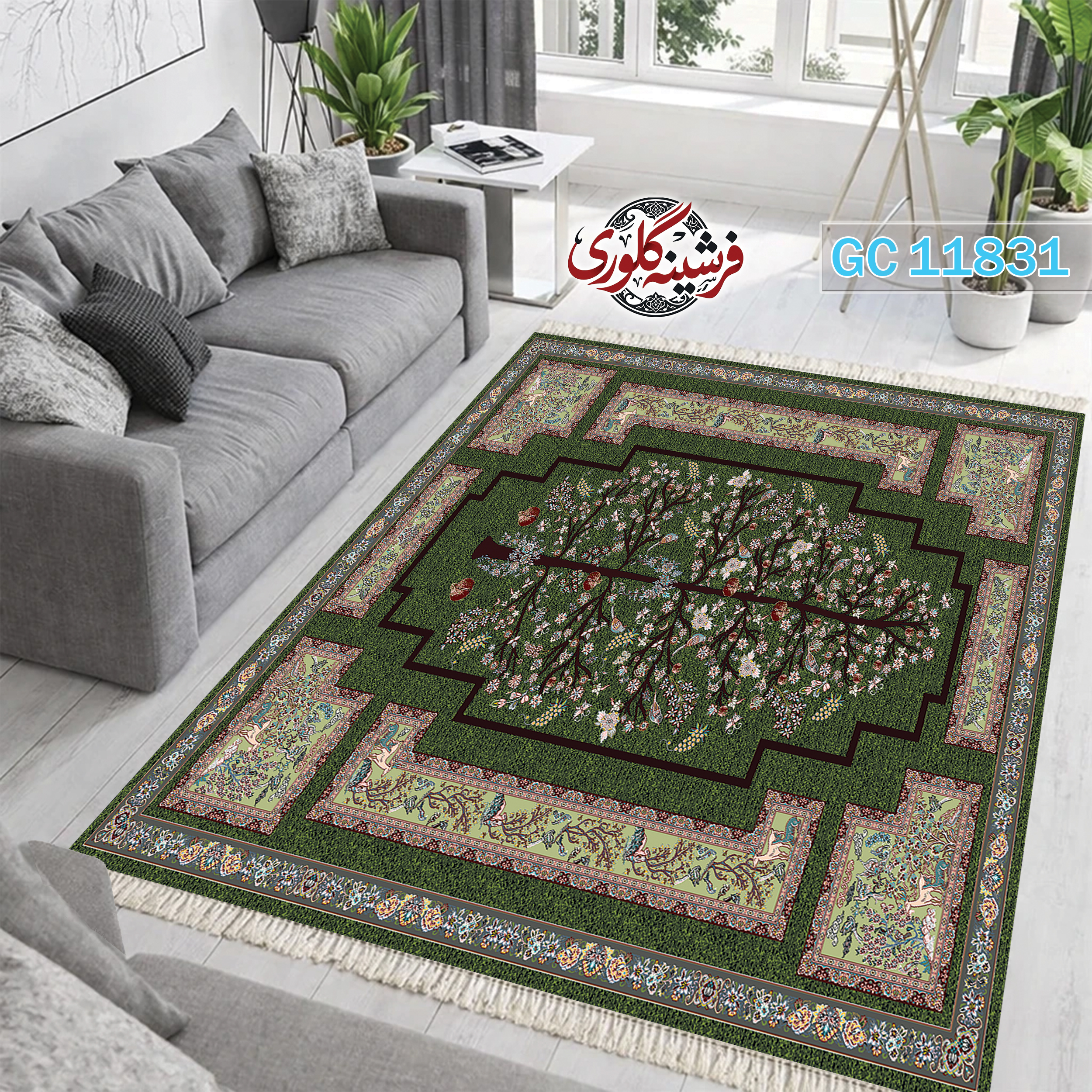 فرشینه طرح فرش مخمل هازان ترک قابل شست و شو و ضد پرزدهی کد GC-11831