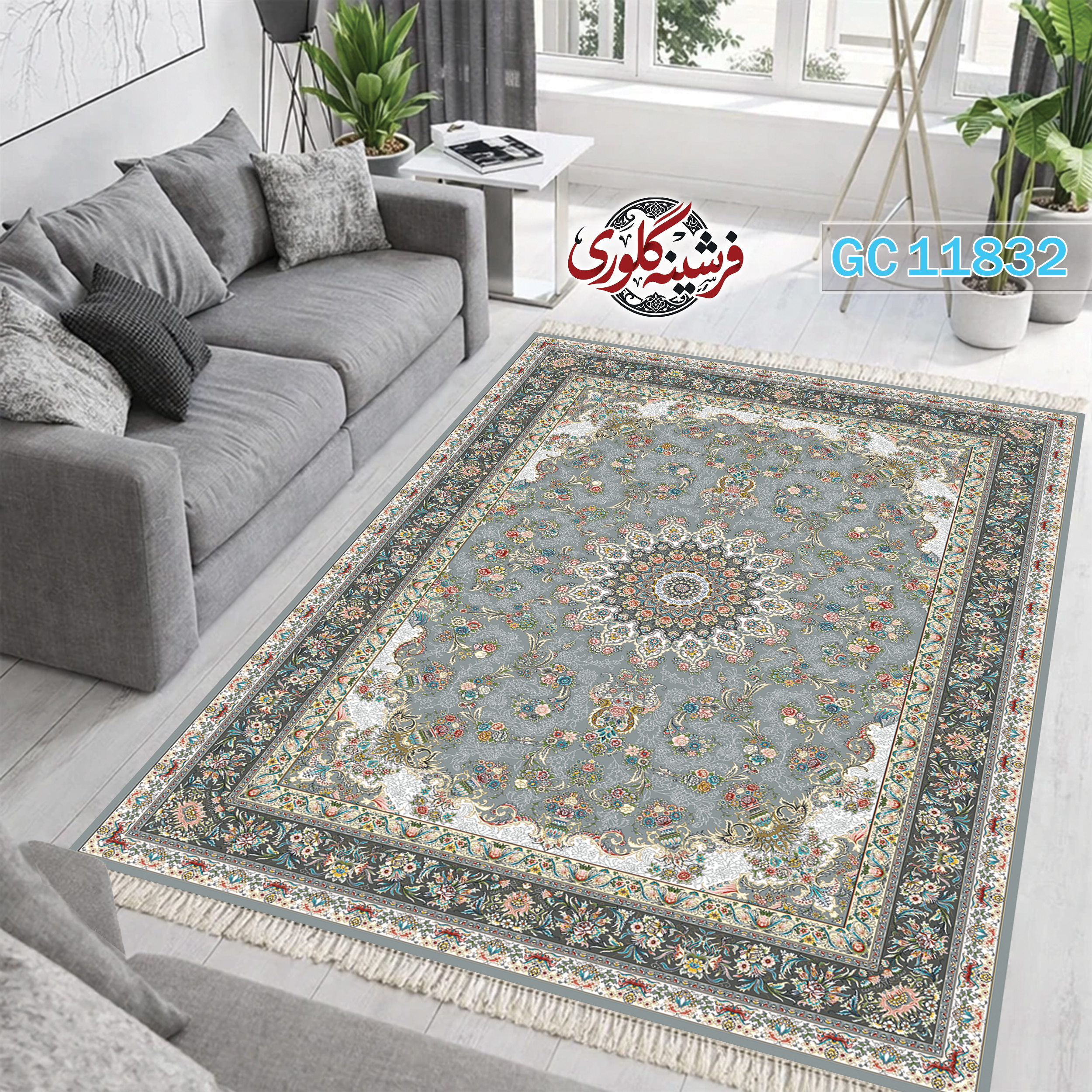 فرشینه طرح فرش مخمل هازان ترک قابل شست و شو و ضد پرزدهی کد GC-11832