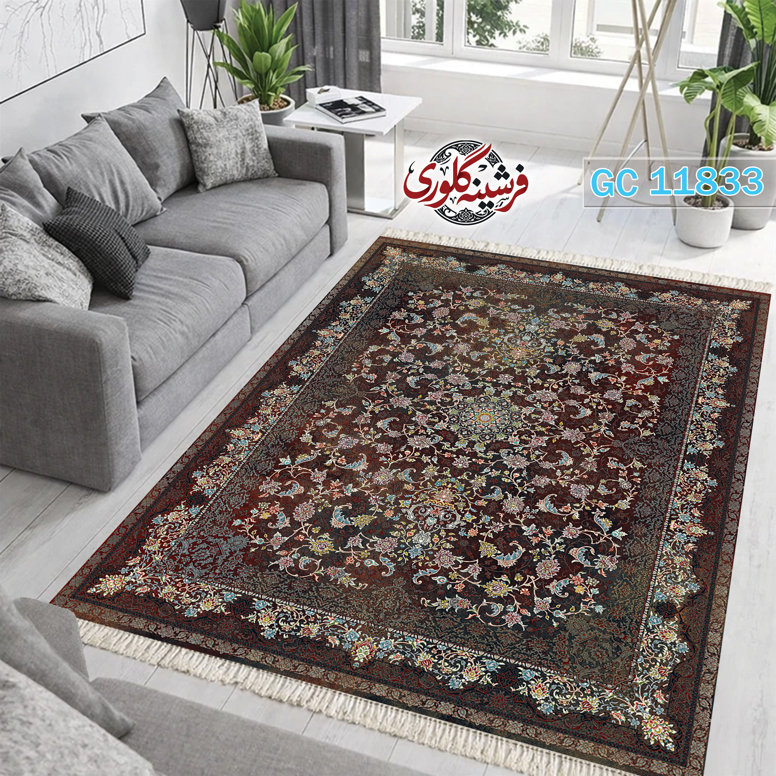 فرشینه طرح فرش مخمل هازان ترک قابل شست و شو و ضد پرزدهی کد GC-11833