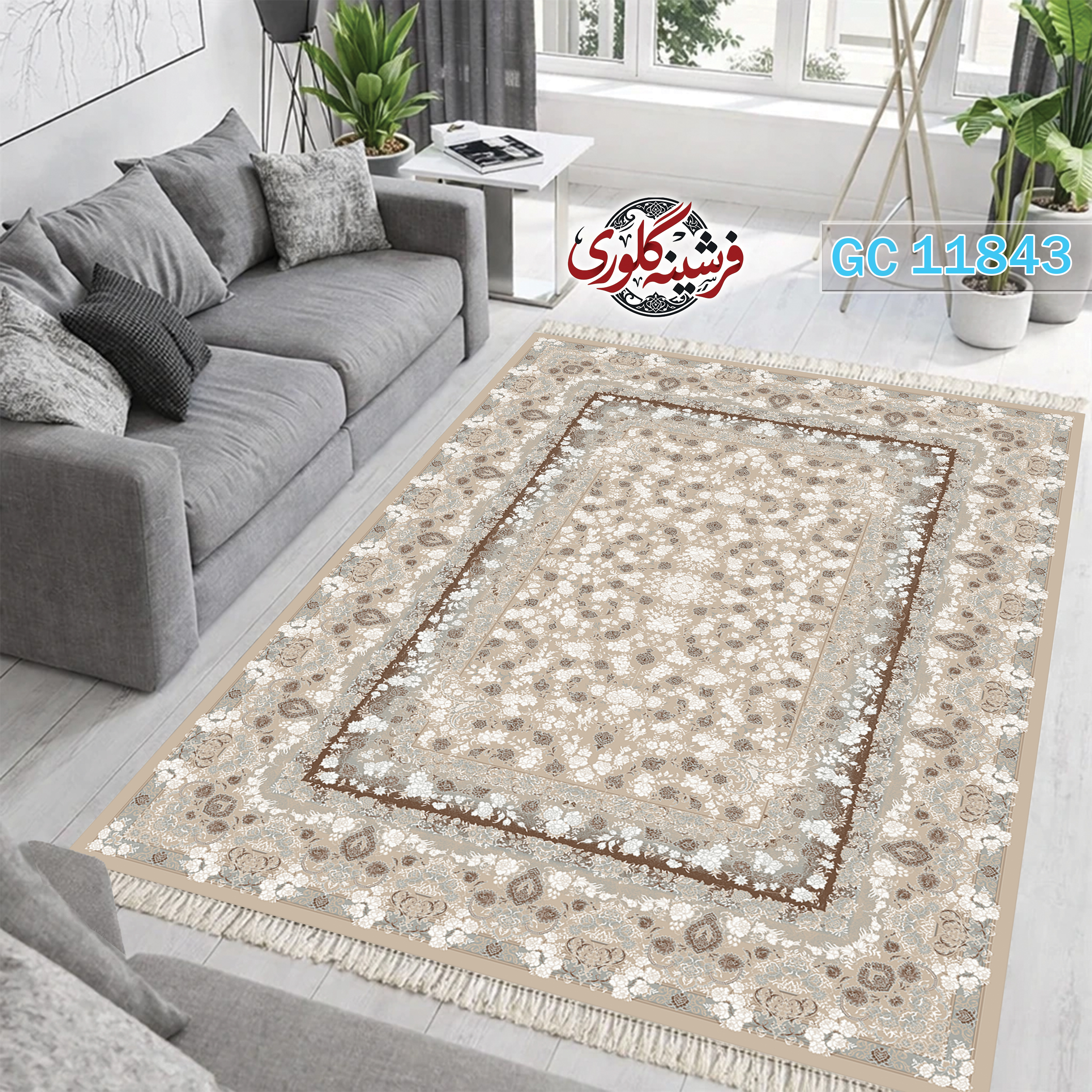 فرشینه طرح فرش مخمل هازان ترک قابل شست و شو و ضد پرزدهی کد GC-11843