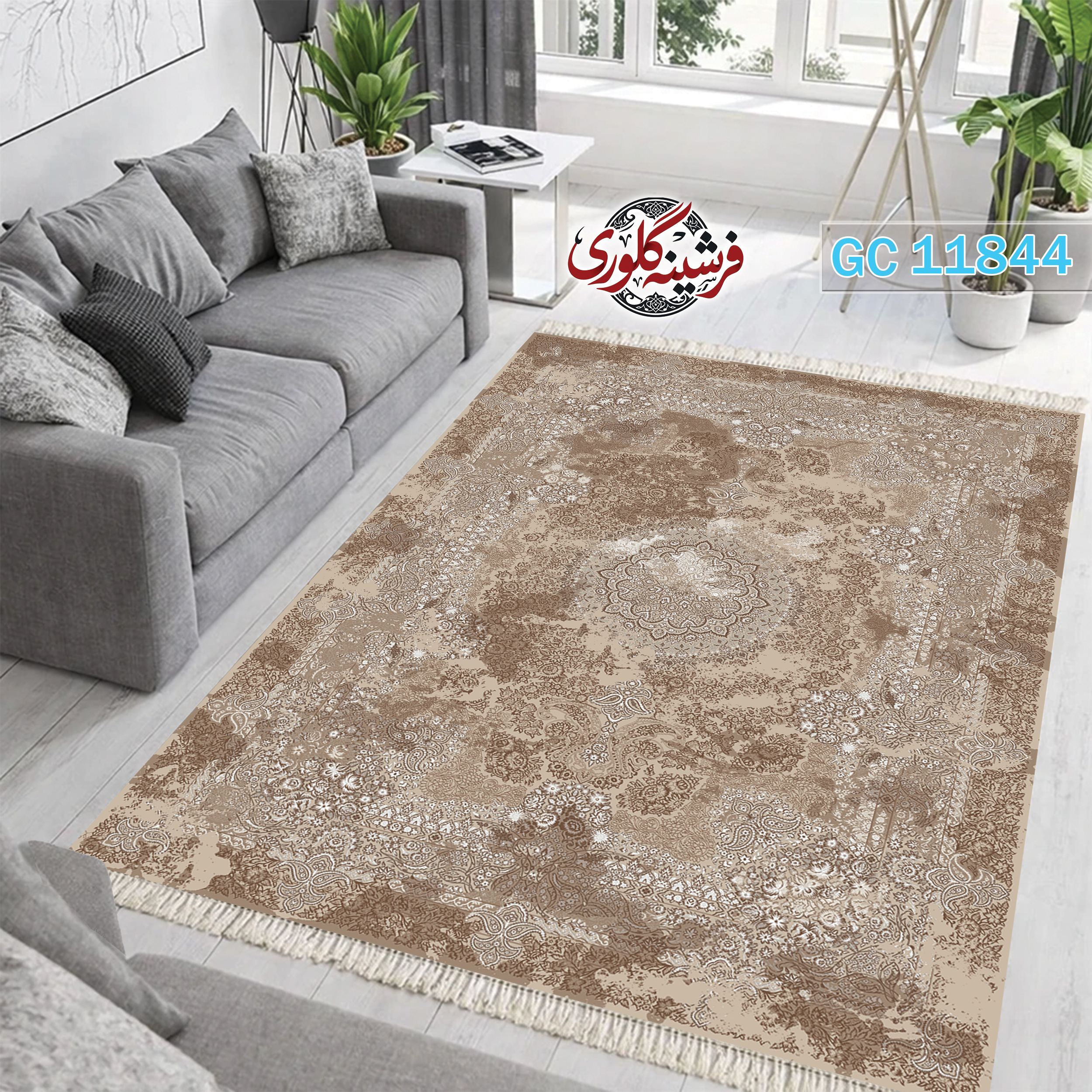 فرشینه طرح فرش مخمل هازان ترک قابل شست و شو و ضد پرزدهی کد GC-11844