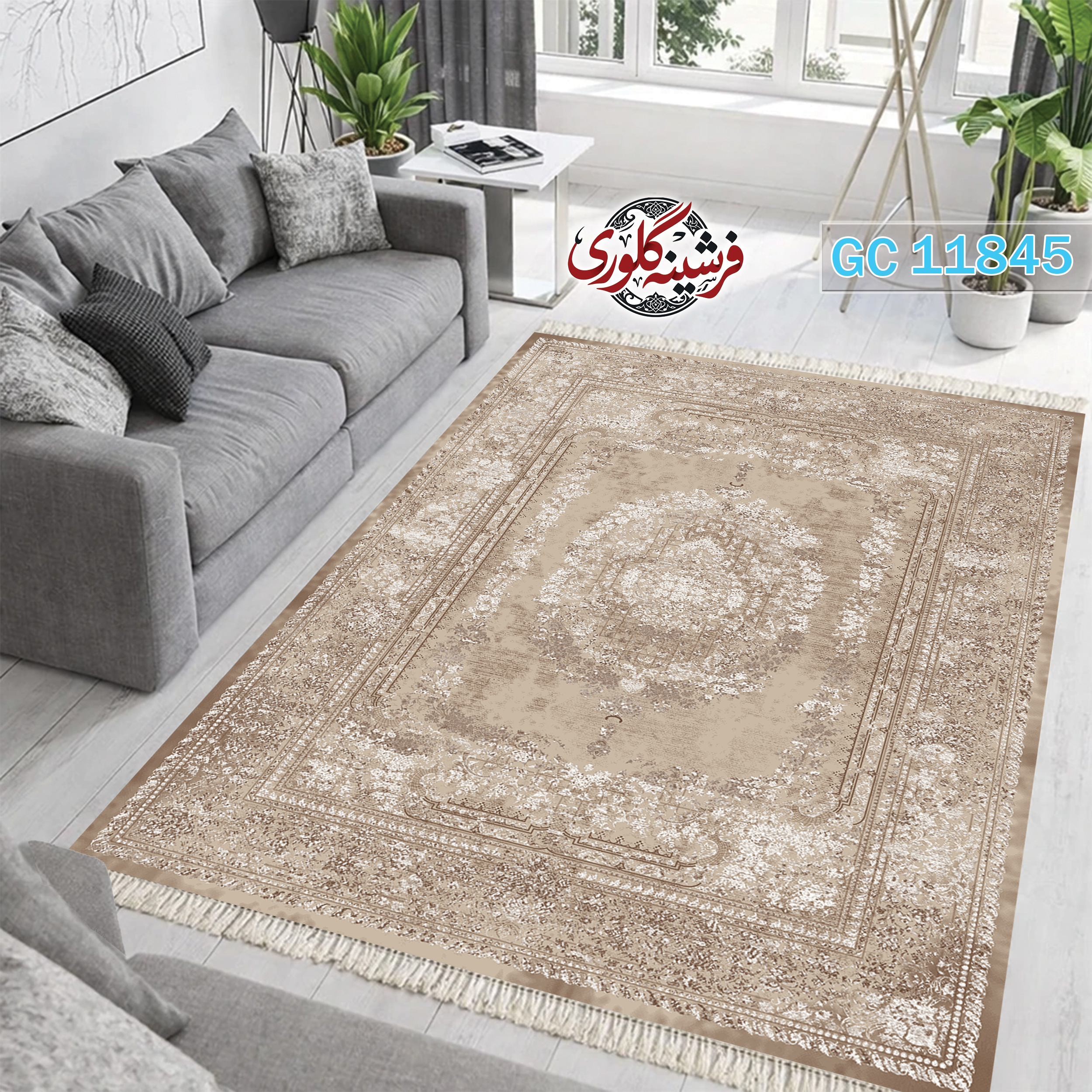 فرشینه طرح فرش مخمل هازان ترک قابل شست و شو و ضد پرزدهی کد GC-11845