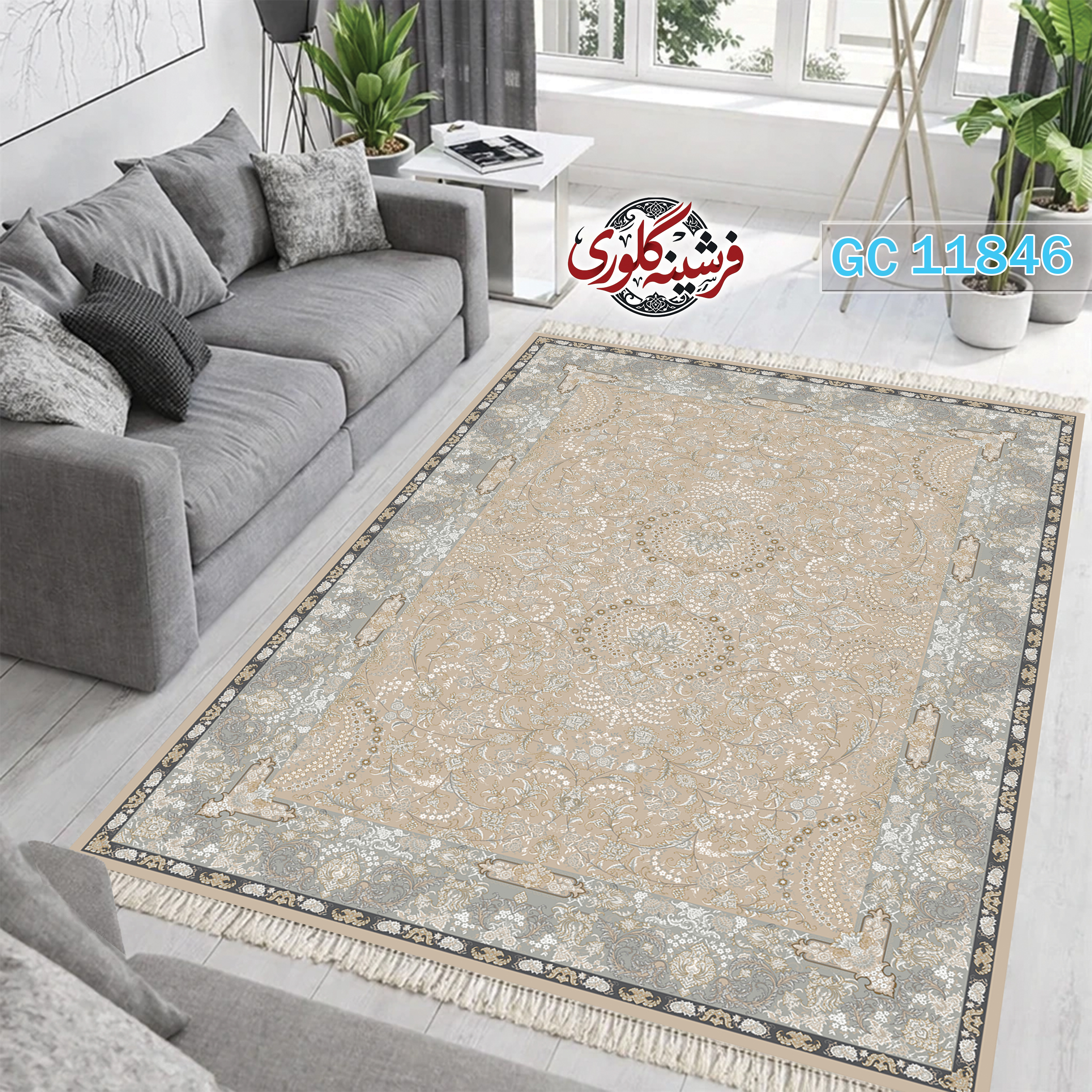 فرشینه طرح فرش مخمل هازان ترک قابل شست و شو و ضد پرزدهی کد GC-11846