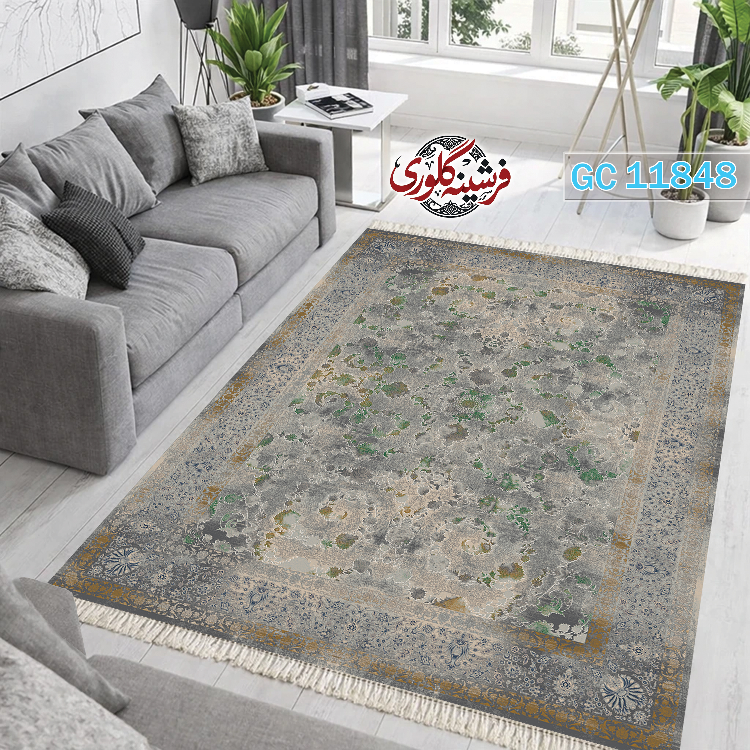 فرشینه طرح فرش مخمل هازان ترک قابل شست و شو و ضد پرزدهی کد GC-11848