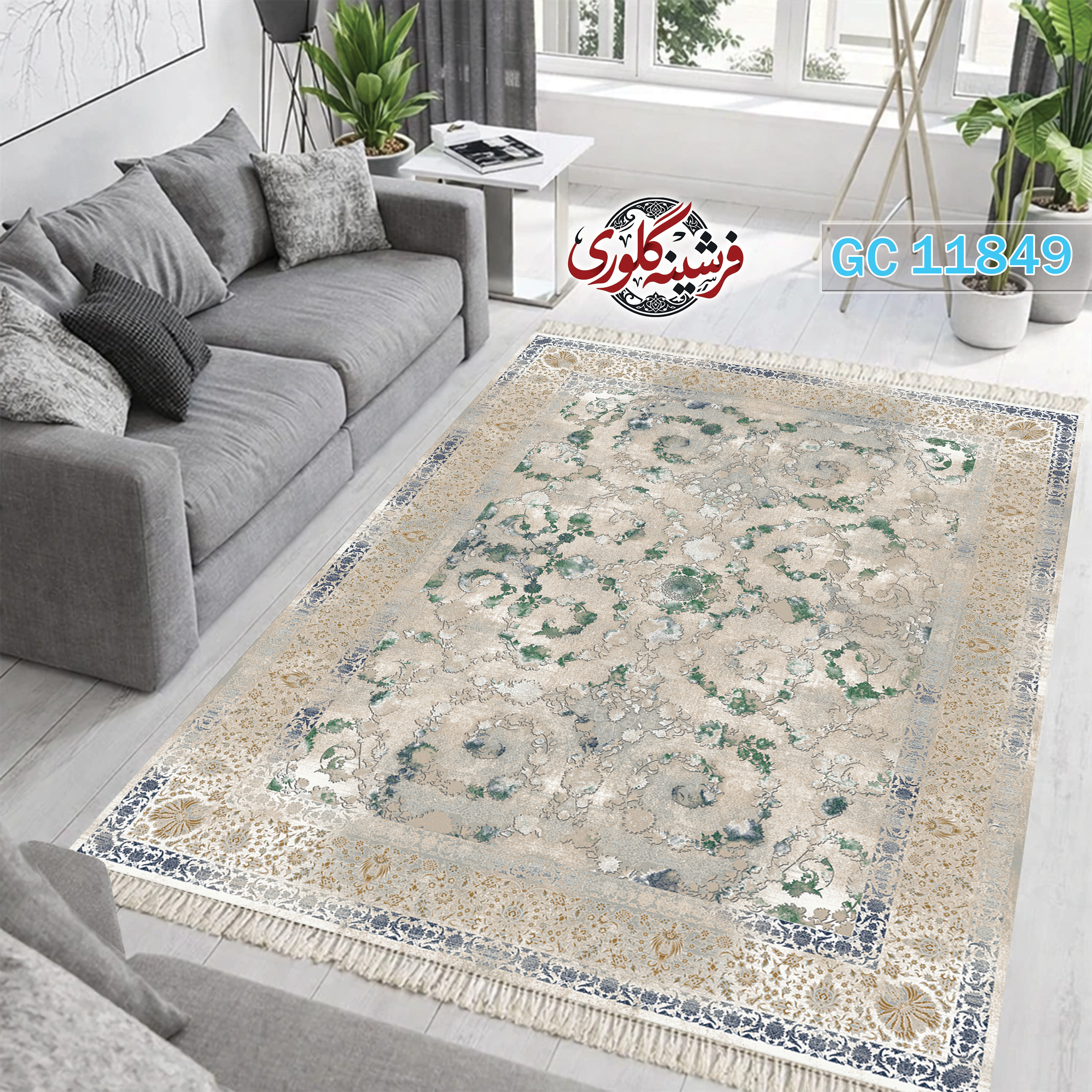 فرشینه طرح فرش مخمل هازان ترک قابل شست و شو و ضد پرزدهی کد GC-11849