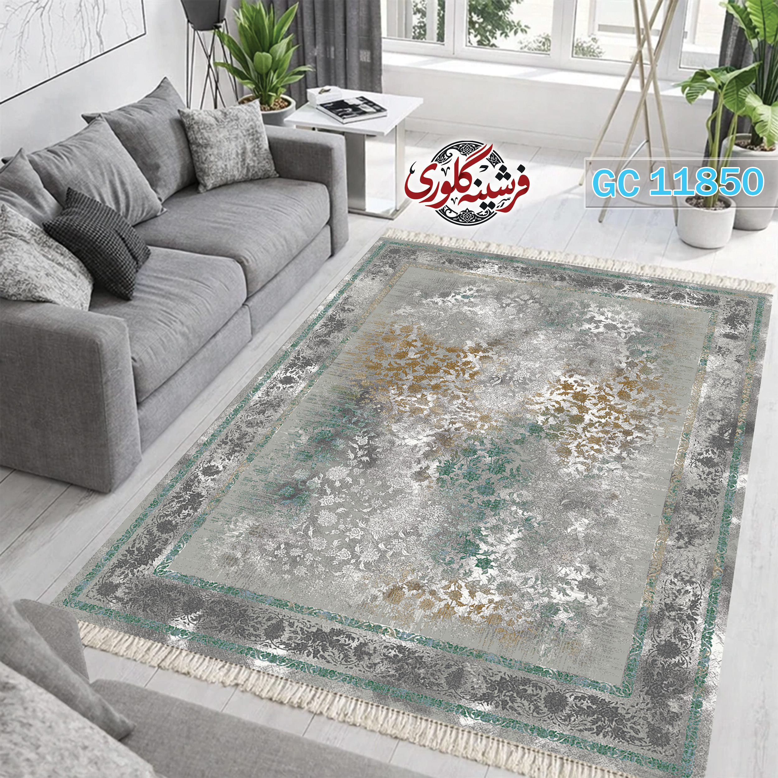 فرشینه طرح فرش مخمل هازان ترک قابل شست و شو و ضد پرزدهی کد GC-11850