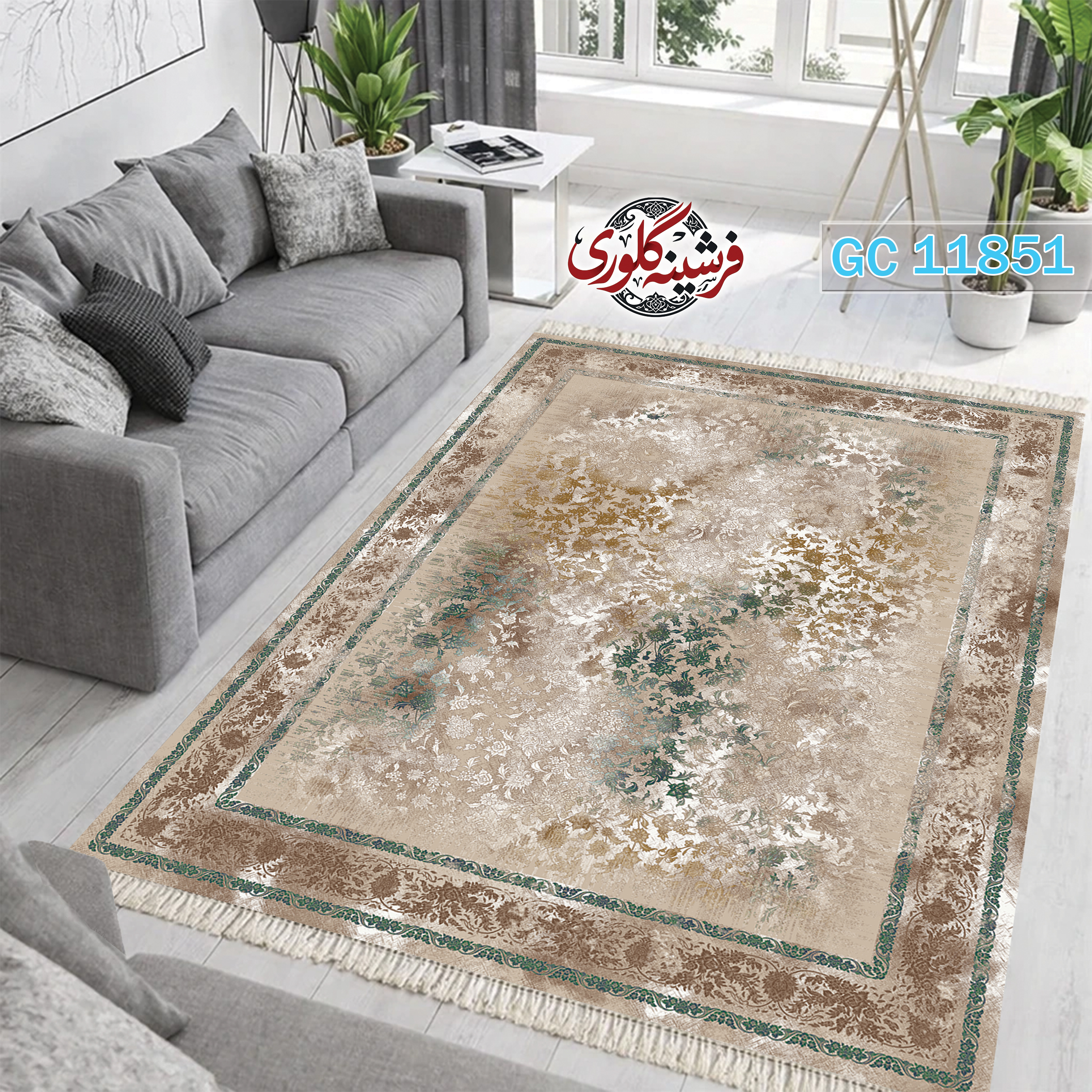 فرشینه طرح فرش مخمل هازان ترک قابل شست و شو و ضد پرزدهی کد GC-11851