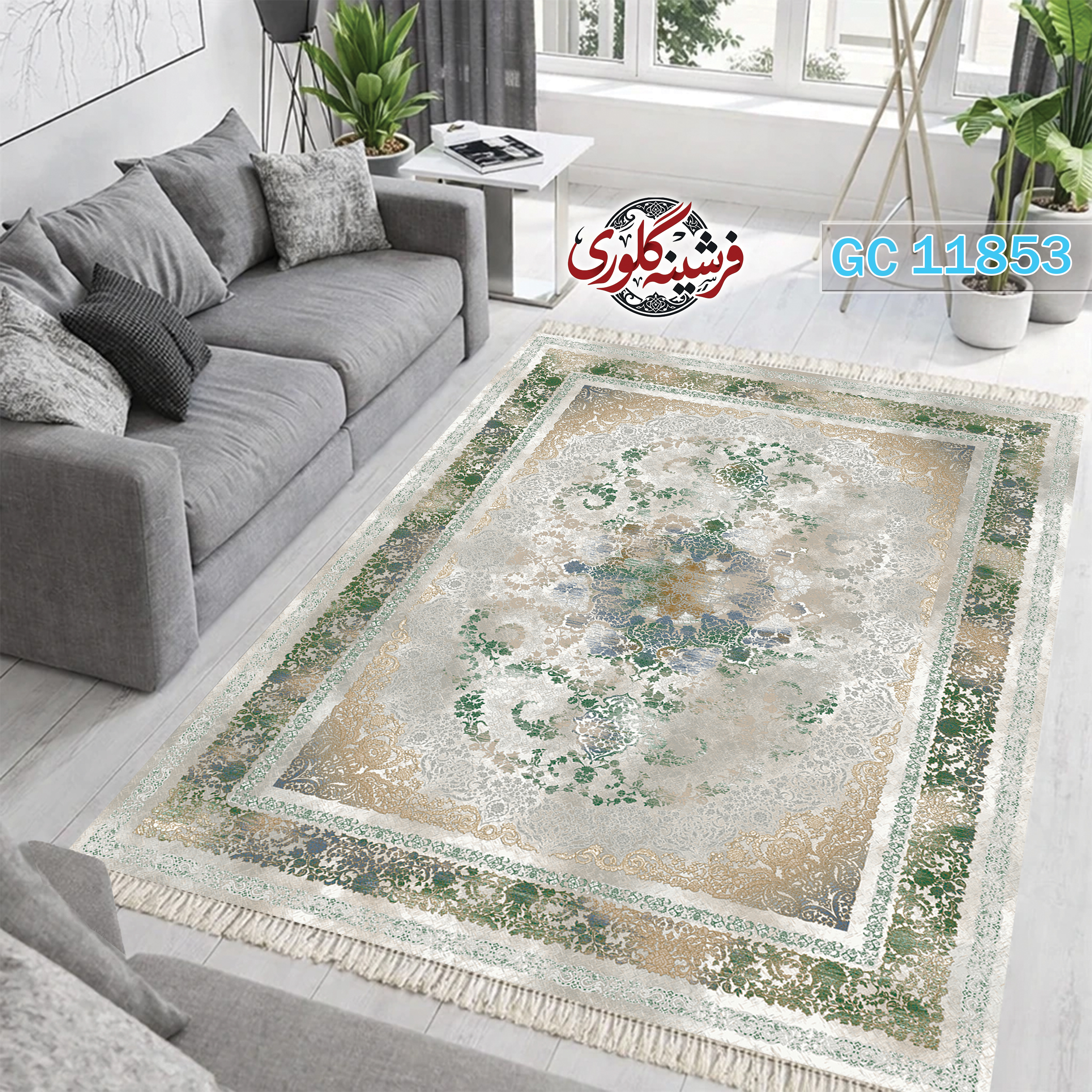 فرشینه طرح فرش مخمل هازان ترک قابل شست و شو و ضد پرزدهی کد GC-11853