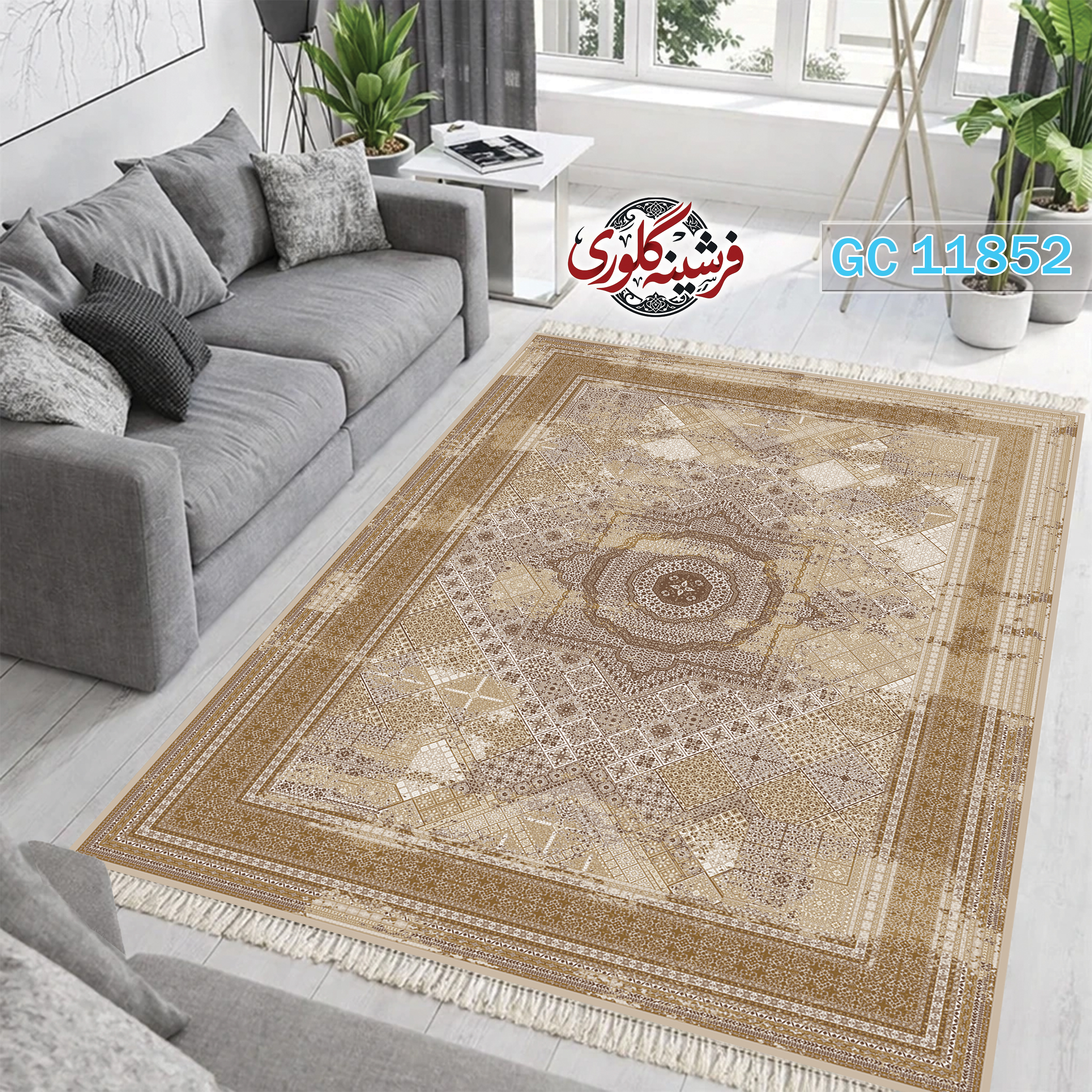 فرشینه طرح فرش مخمل هازان ترک قابل شست و شو و ضد پرزدهی کد GC-11852