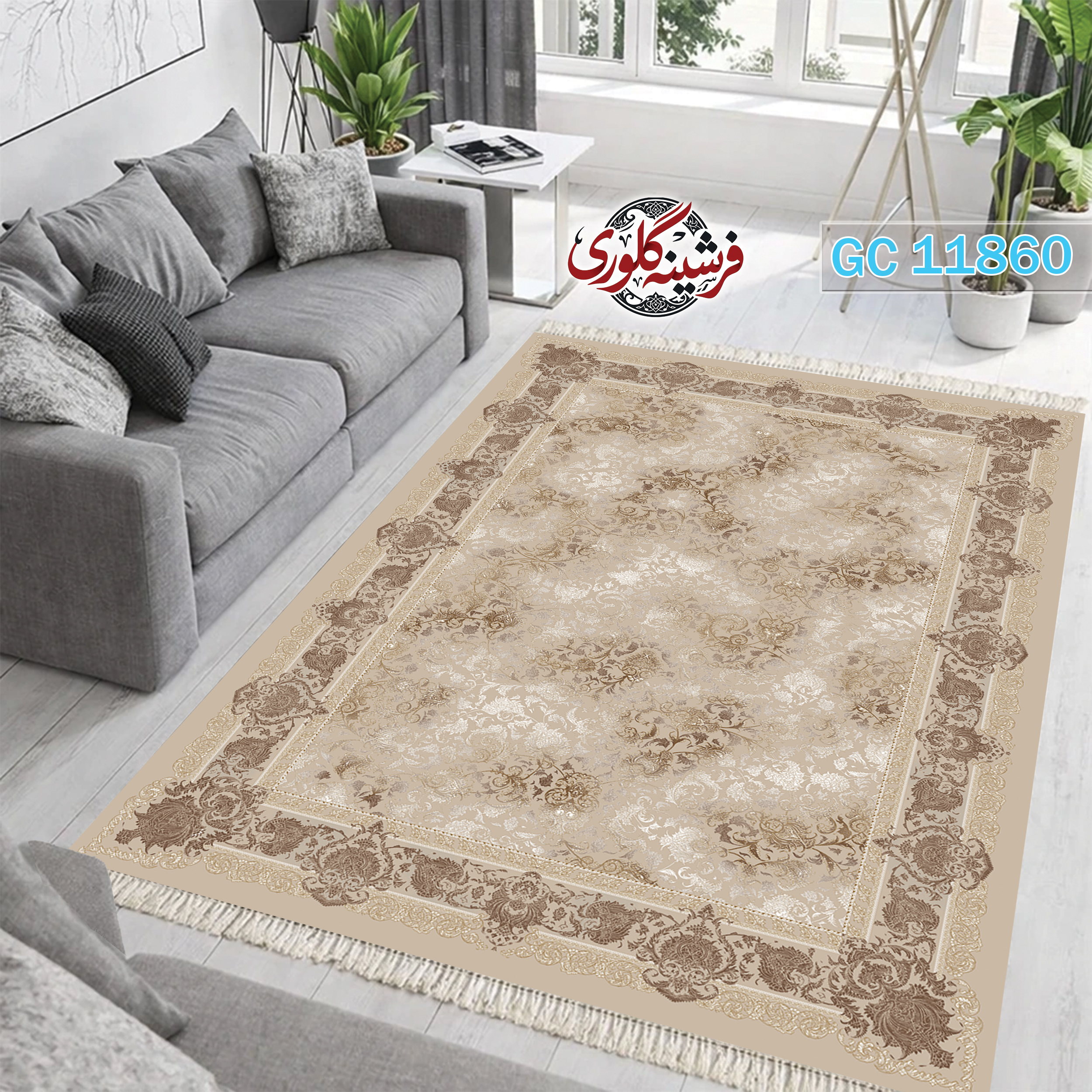 فرشینه طرح فرش مخمل هازان ترک قابل شست و شو و ضد پرزدهی کد GC-11860