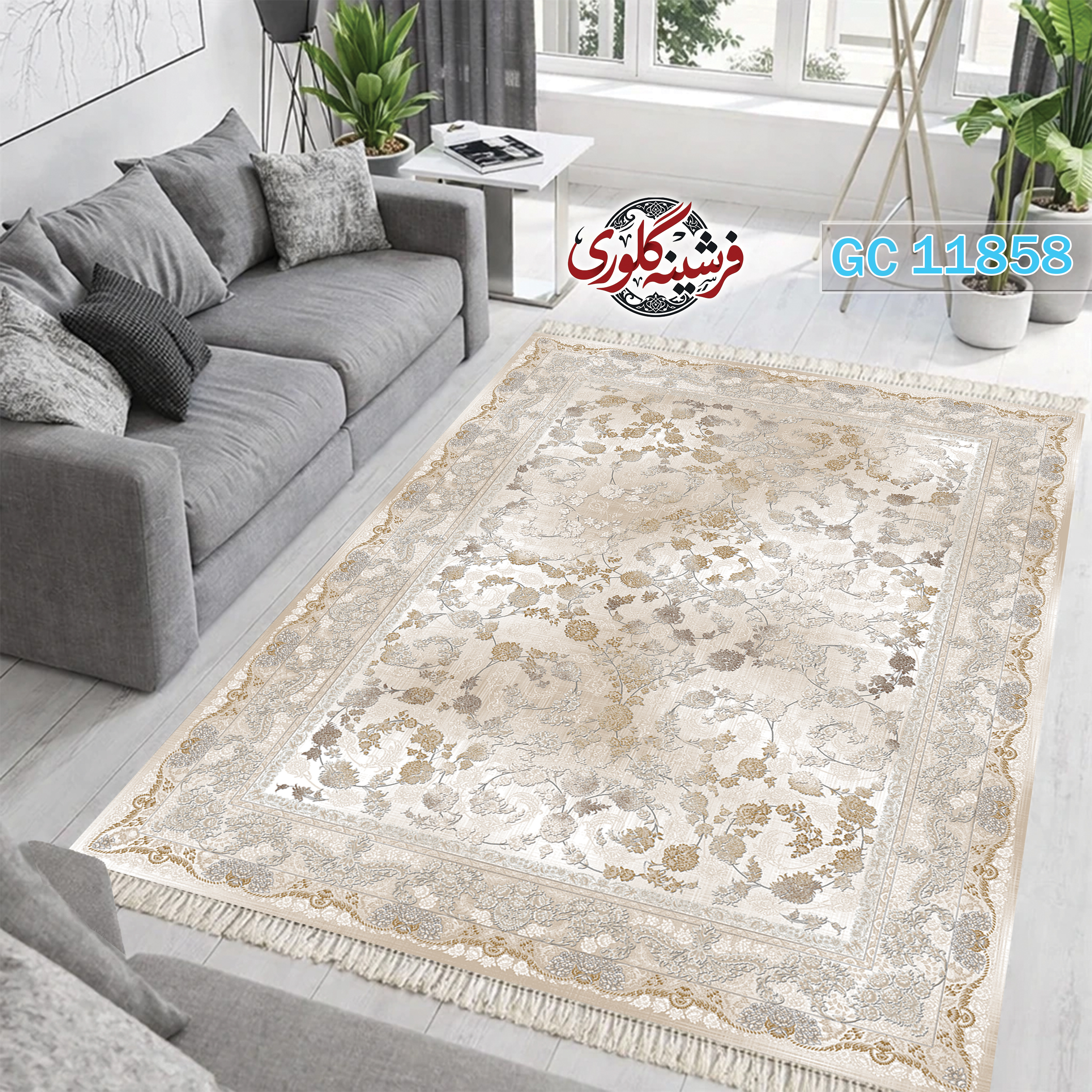 فرشینه طرح فرش مخمل هازان ترک قابل شست و شو و ضد پرزدهی کد GC-11858