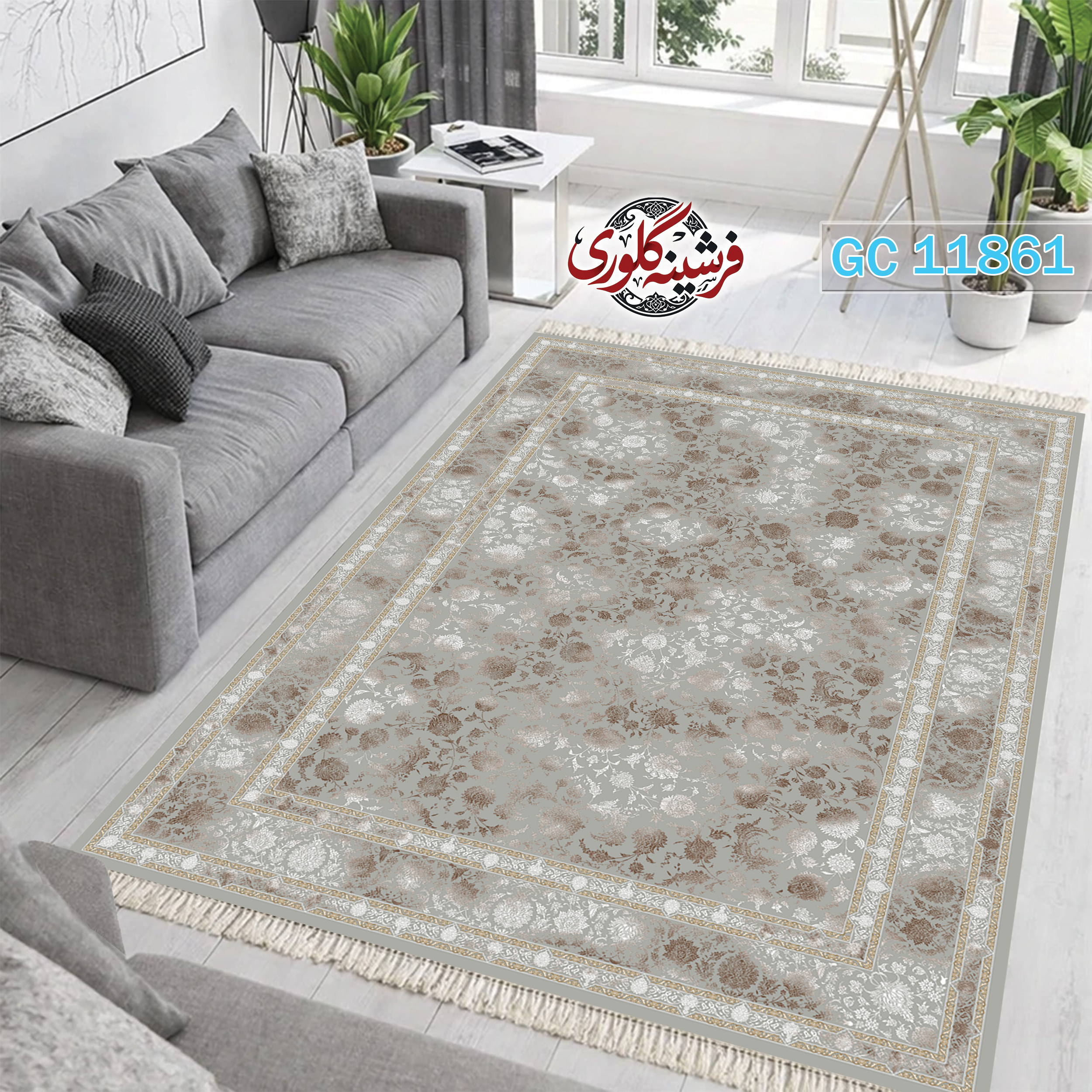 فرشینه طرح فرش مخمل هازان ترک قابل شست و شو و ضد پرزدهی کد GC-11861